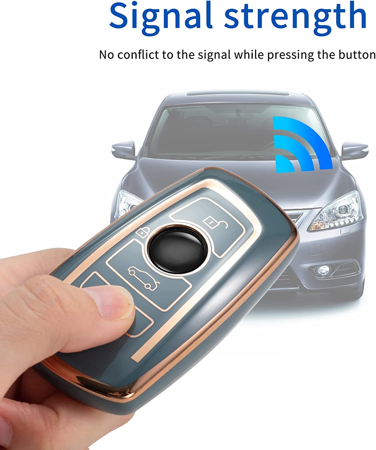 Key Fob Cover for BMW, Key Fob Case for BMW 1 3 4 5 6 7 Series X3 X4 M5 M6 GT3 GT5 Remote Control Key Premium Soft TPU Anti-dust Full Protection - Delicate Leather