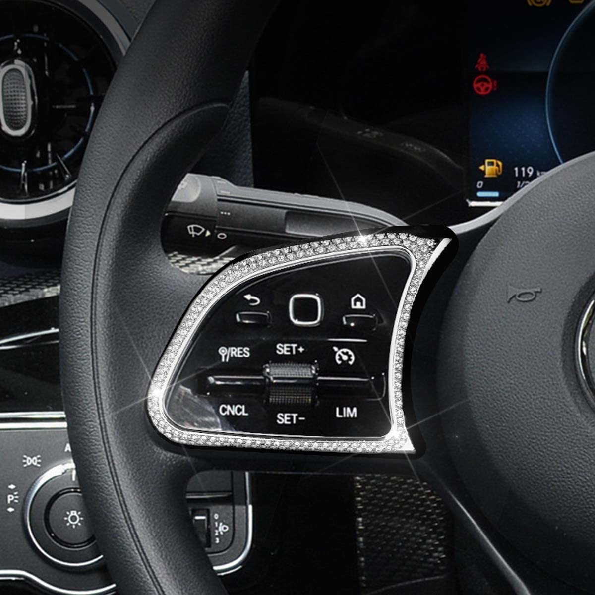 Pursuestar Bling Crystal Steering Wheel Button Frame Cover Car Interior Accessories Trim Sticker Decals custom-fit for A B Class GLA CLA 2019 2020 2021 2022 - Delicate Leather