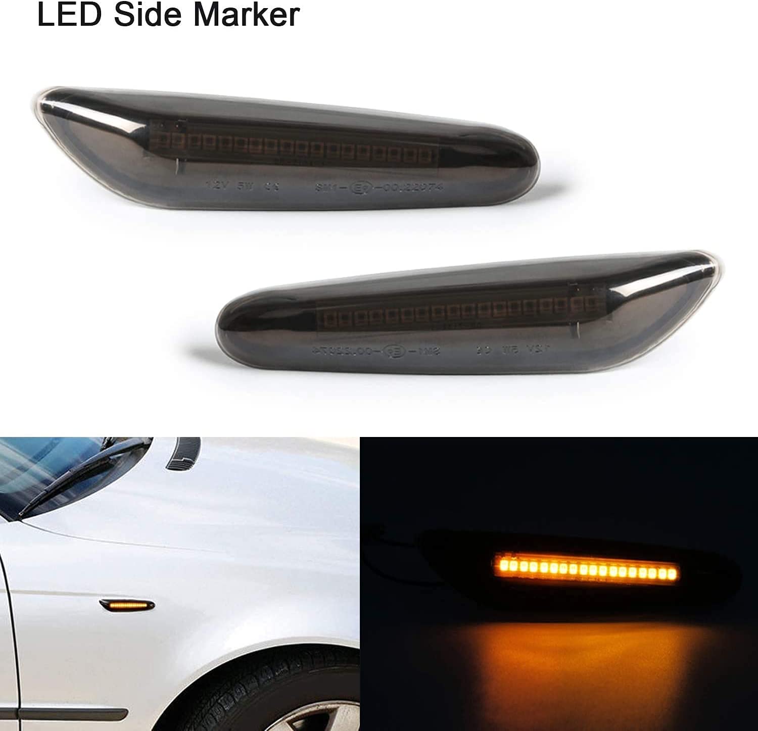 2-Pack Amber LED Side Marker Turn Signal Lights Smoke Lens Blinker Compatible with BMW E90 E91 E92 E93 E46 E53 E60 E61 X3 E83 X1 E84 E81 E82 E87 E88 - Delicate Leather