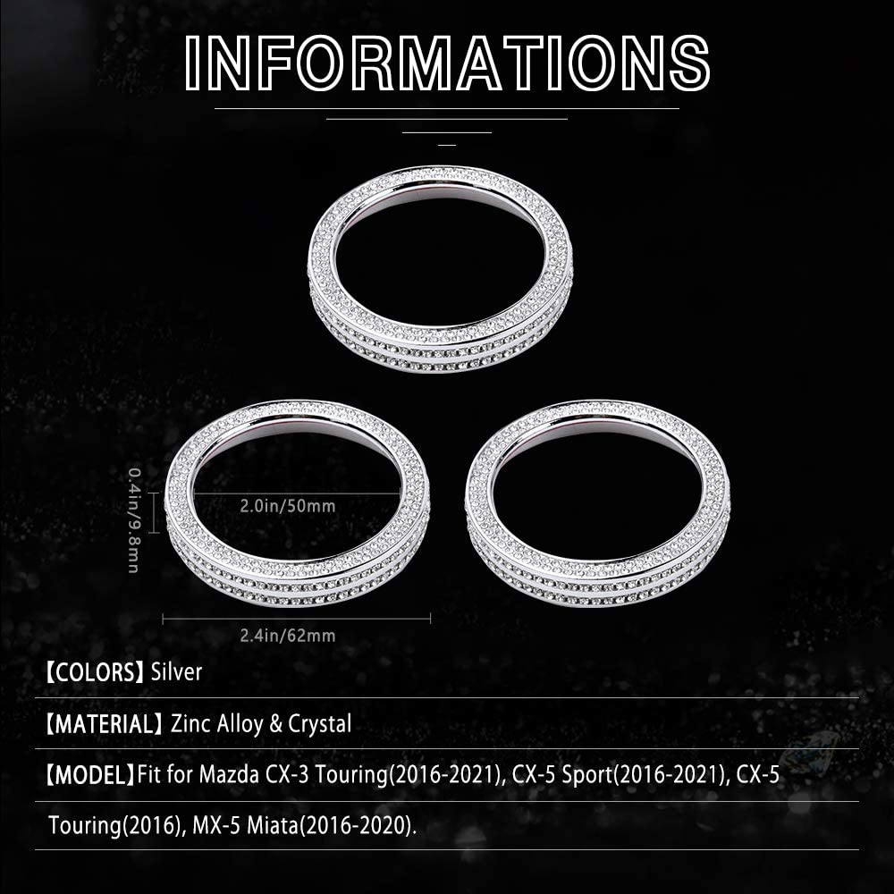 Car Interior Bling Accessories for Mazda CX-3 CX-5 MX-5 Miata AC Knobs Air Conditioning Fan Control Dial Temperature Decals Stickers Cover Parts Trim Men Women Zinc Alloy Crystal Silver 3 Pack - Delicate Leather
