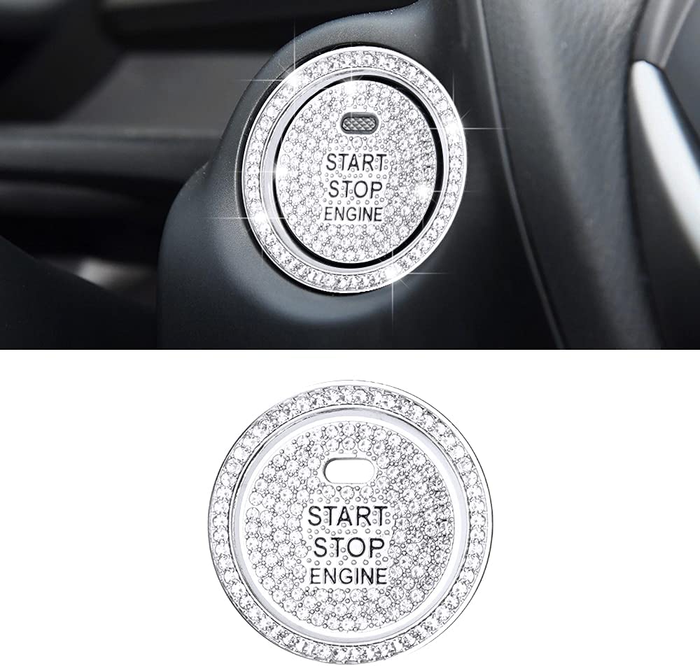 Car Interior Bling Accessories for 3 6 CX-3 CX-5 CX-9 MX-5 Miata Ignition Button Start Stop Push Engine Decals Stickers Caps Covers Parts Decoration Men Women Zinc Alloy Crystal Silver - Delicate Leather