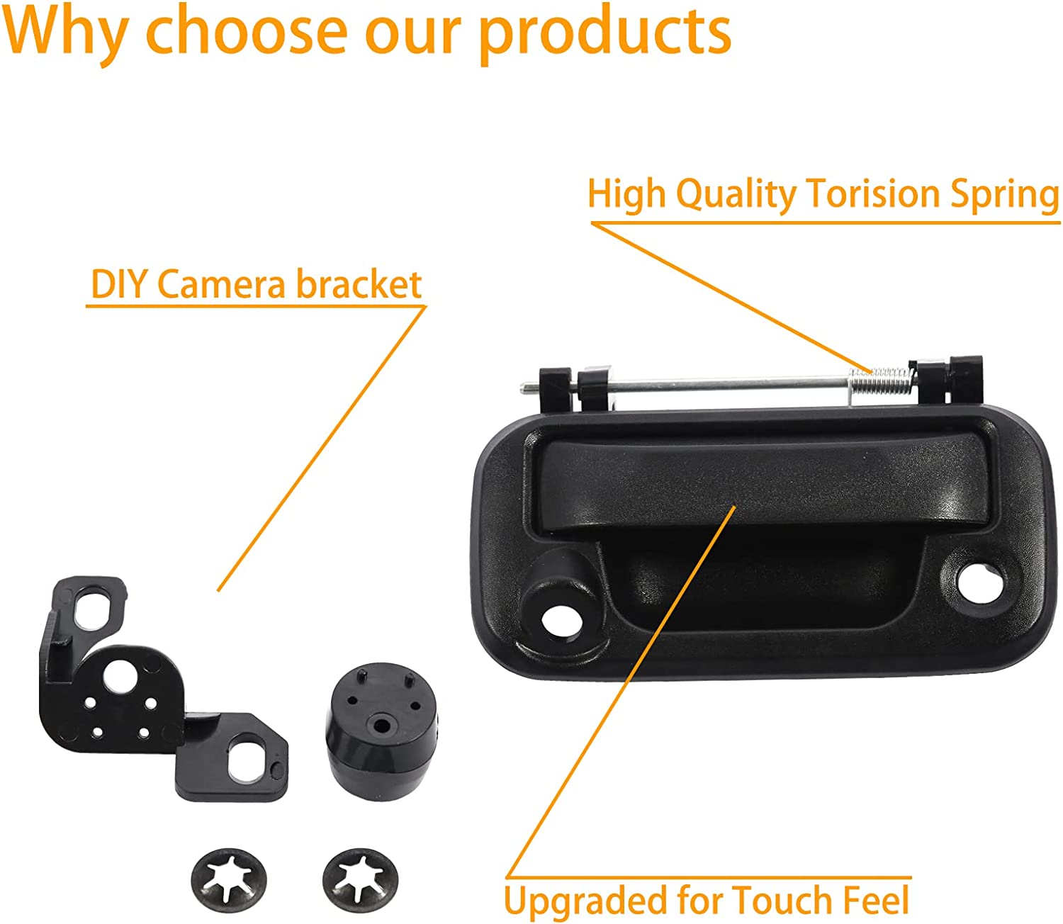 Tailgate Handle Exterior, with Camera Bracket, Compatible with 2004-2016 Ford F150 F250 F350 F450 F550 Super Duty Explorer Lobo,Lincoln Mark LT Replace#8L3Z-9943400-AC, 81076 - Delicate Leather