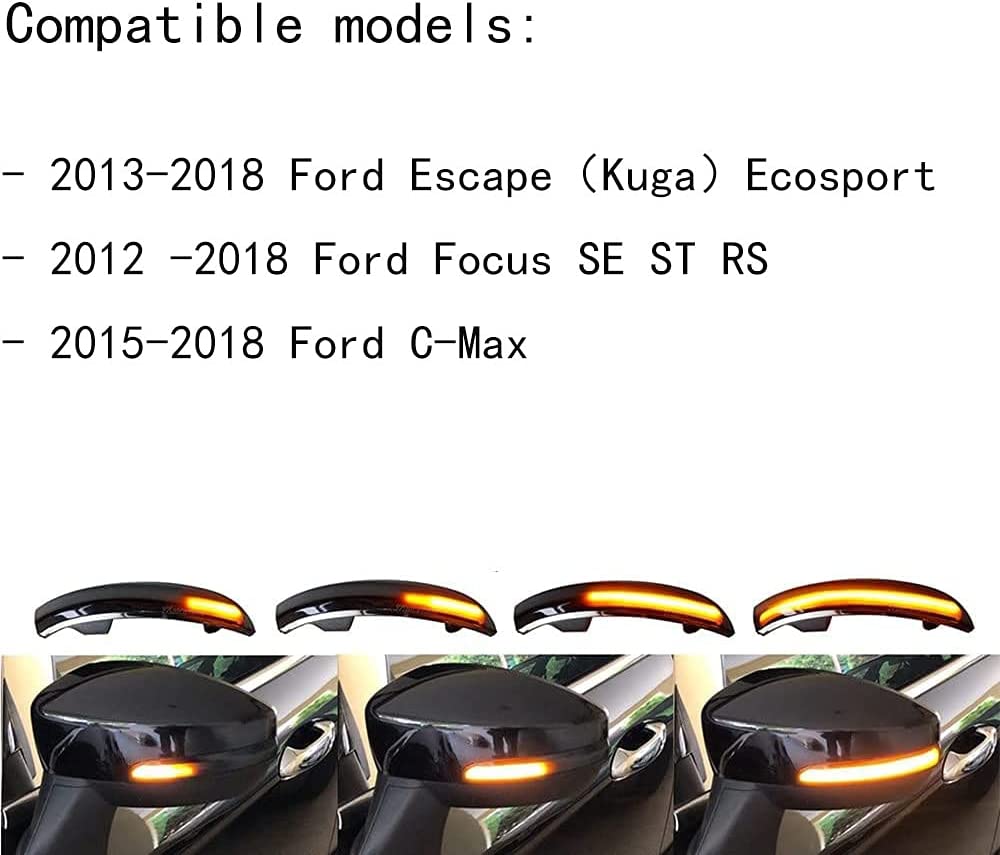 Sequential Dynamic LED Turn Signal Light Side Mirror Marker Lamp accessories Compatible with Ford Escape Ecosport 2013-2018,Focus 2012-2018 ST SE RS,C-Max 2013-2017 - Delicate Leather