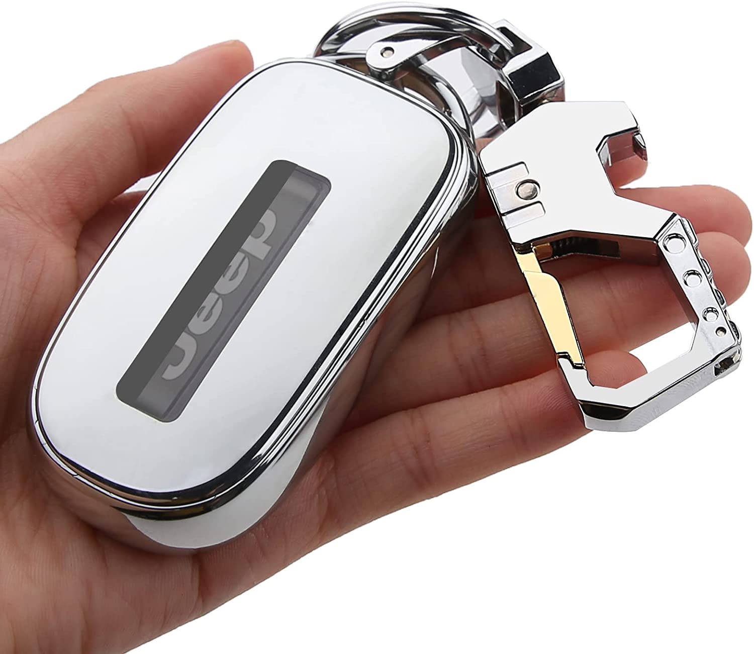 Jeep Key Fob Cover with Keychain Soft TPU Protection Key Case for Grand Cherokee Renegade Chrysler 200 300 Dodge Smart Key (Silver) - Delicate Leather