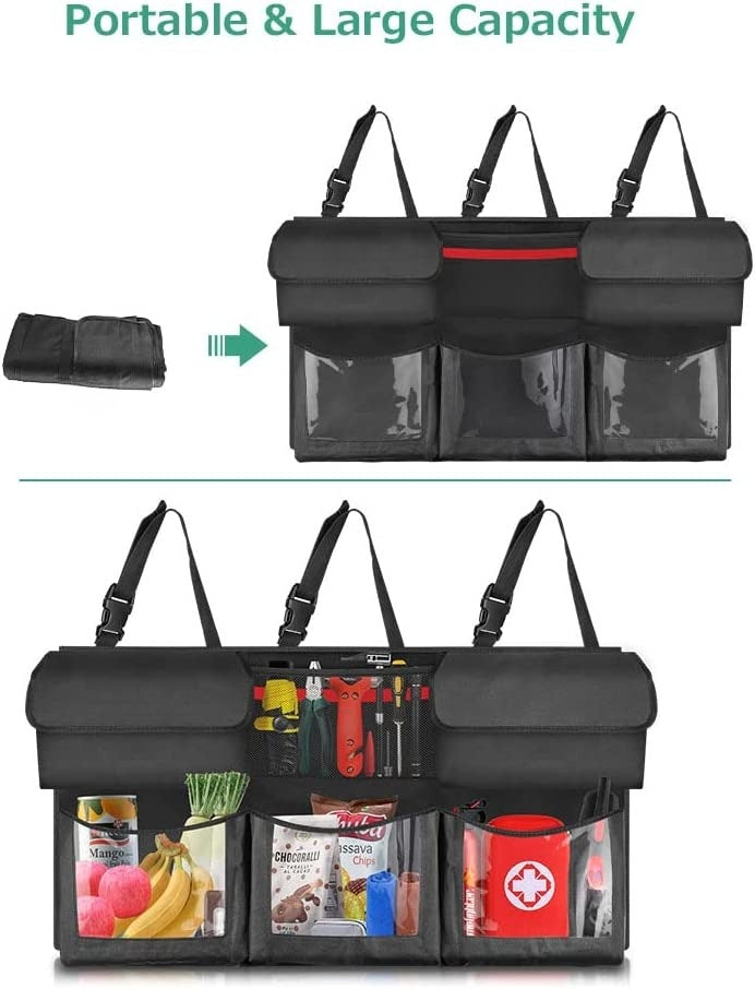 Back Seat Trunk Organizer, Custom For Cars, Hanging Car Organizer Trunk Foldable Cargo Storage with 6 Large Pockets 3 Adjustable Straps - Delicate Leather
