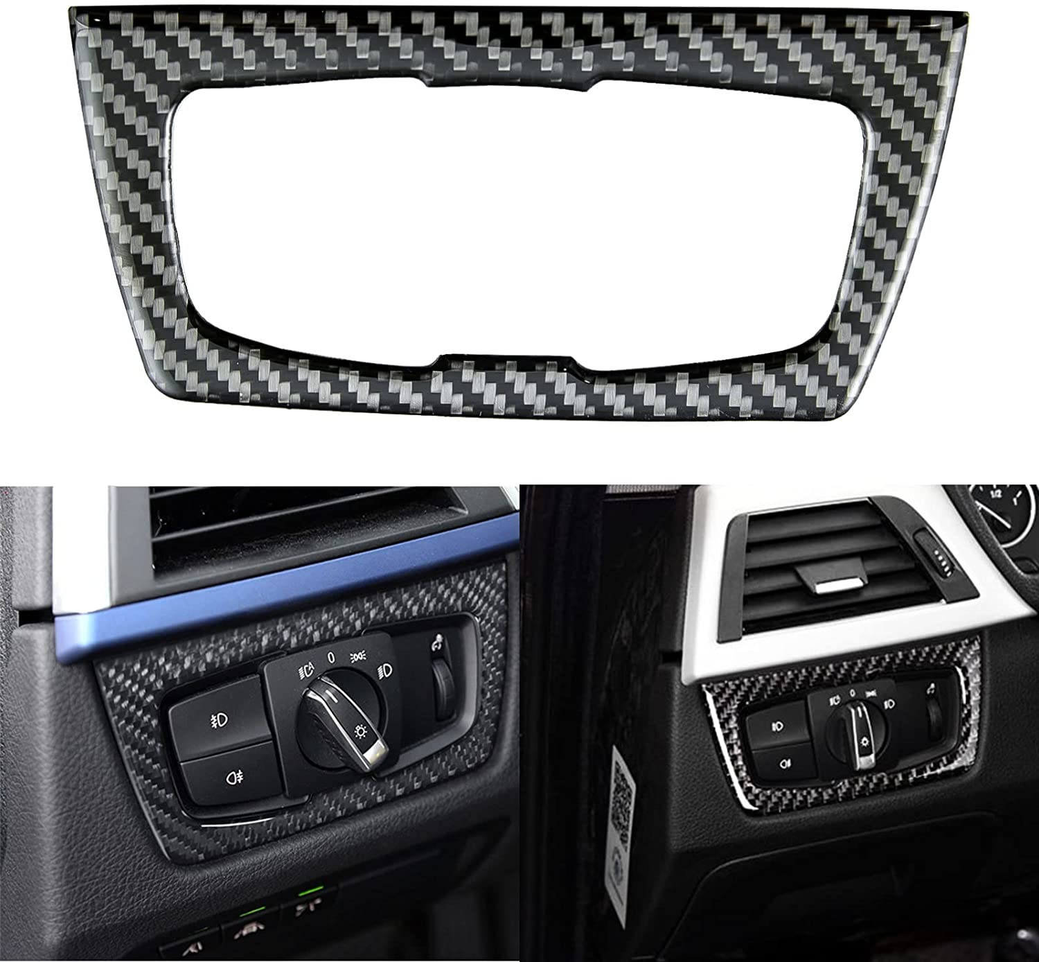 Headlight Switch Button Frame Cover Trim, Real Carbon Fiber, Compatible with 3 Series F30 F31 2012-2018, GT F34 2014-2018, 4 Series F32 F33 F36 2014-2018 (2.24"x2.83") - Delicate Leather