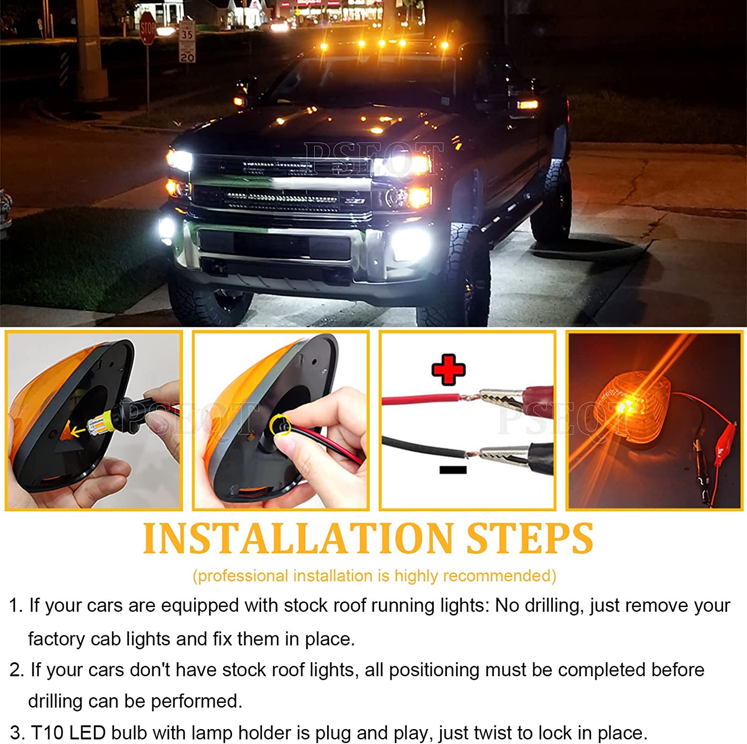 Cab Roof Marker Lights 10 LED Amber Top Clearance Running Lights Super Duty Pickup Trucks SUV - Delicate Leather