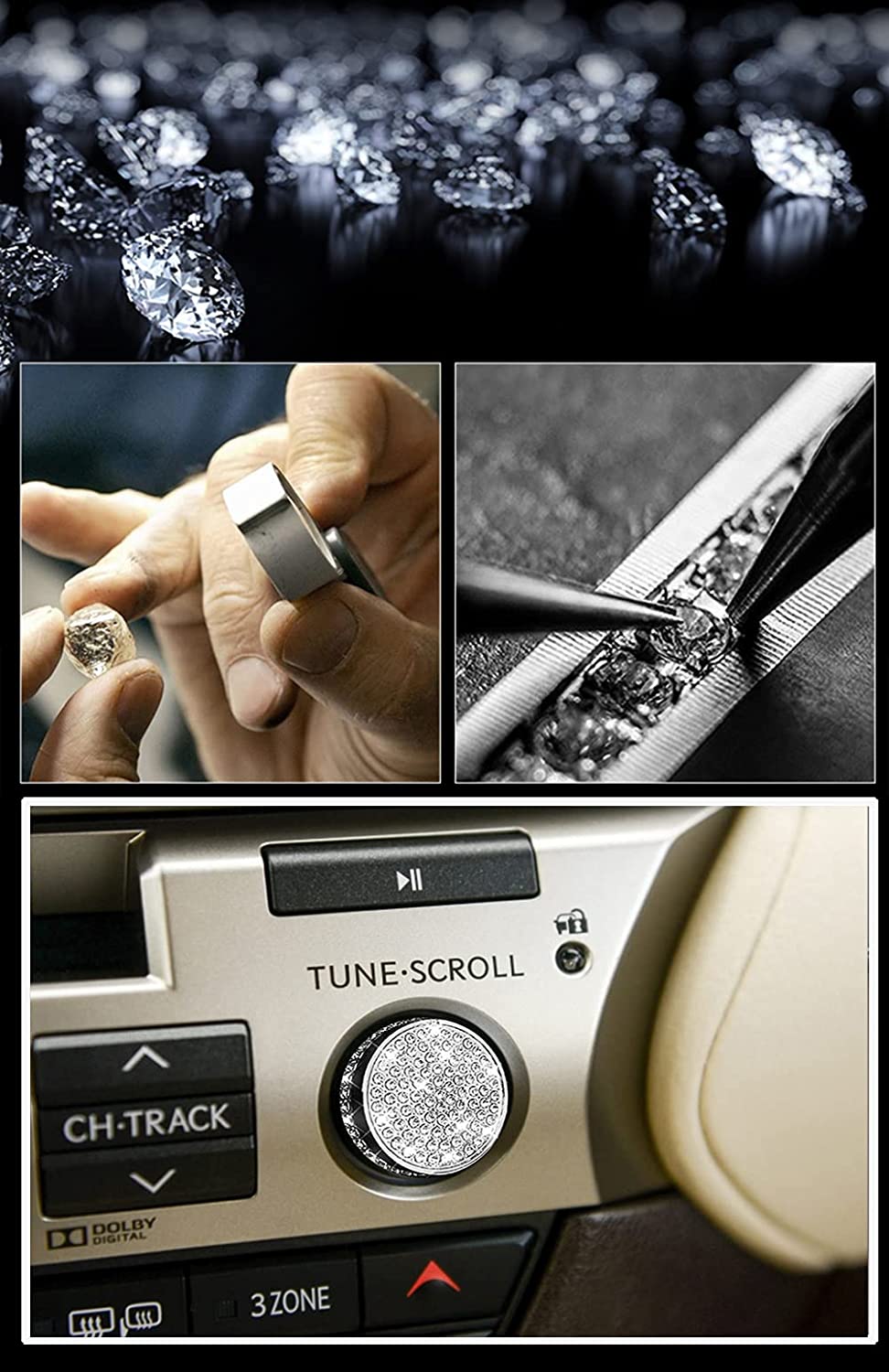 Bling Crystal Diamond Interior Multimedia Volume Audio knobs Accessory Compatible for NX 200 300 ES 200 250 350 ES:2014-2017, NX:2015-2020 - Delicate Leather