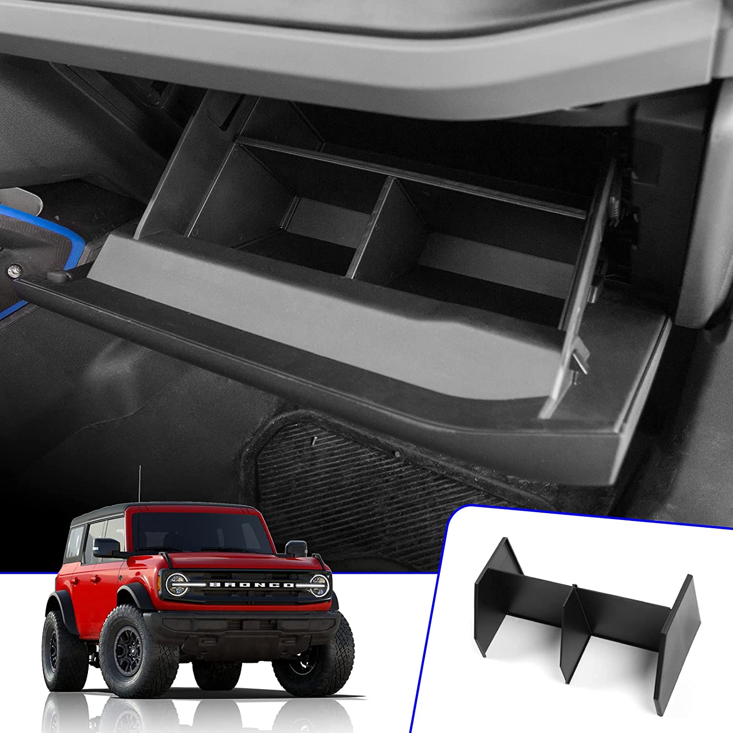 Fit 2021 2022 Ford Bronco 2/4 Door Glove Box Organizer Insert ABS Black Materials Compartment Tray For Bronco Accessories - Delicate Leather