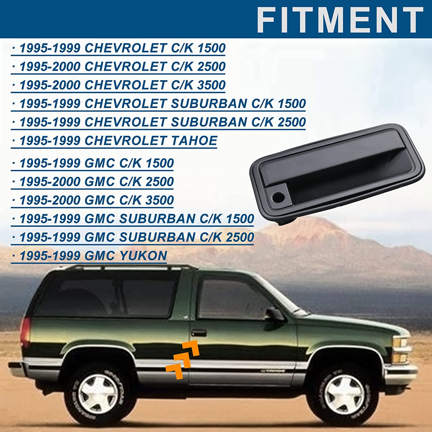 Exterior Door Handle Front Right Passenger Side Compatible with 1995-2000 Tahoe Suburban C1500 C2500 C3500 K1500 K2500 K3500 Yukon Replaces 15742230 - Delicate Leather