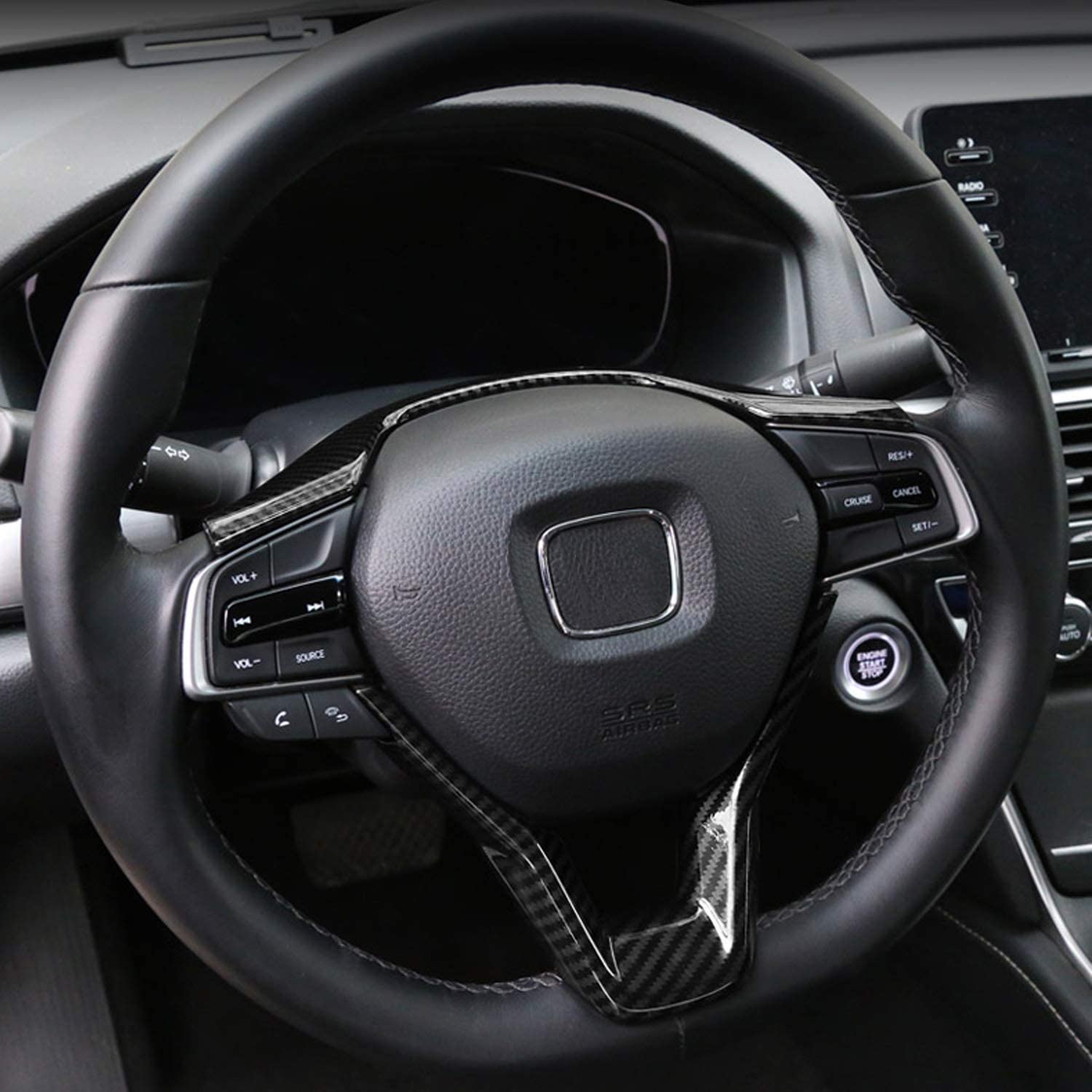 Accord 10th Gen 2018 2019 2020 2021 2022 Carbon Fiber Steering Wheel Cover Trim, fit Sedan LX Sport EX-L Touring Hybrid, 2pcs - Delicate Leather