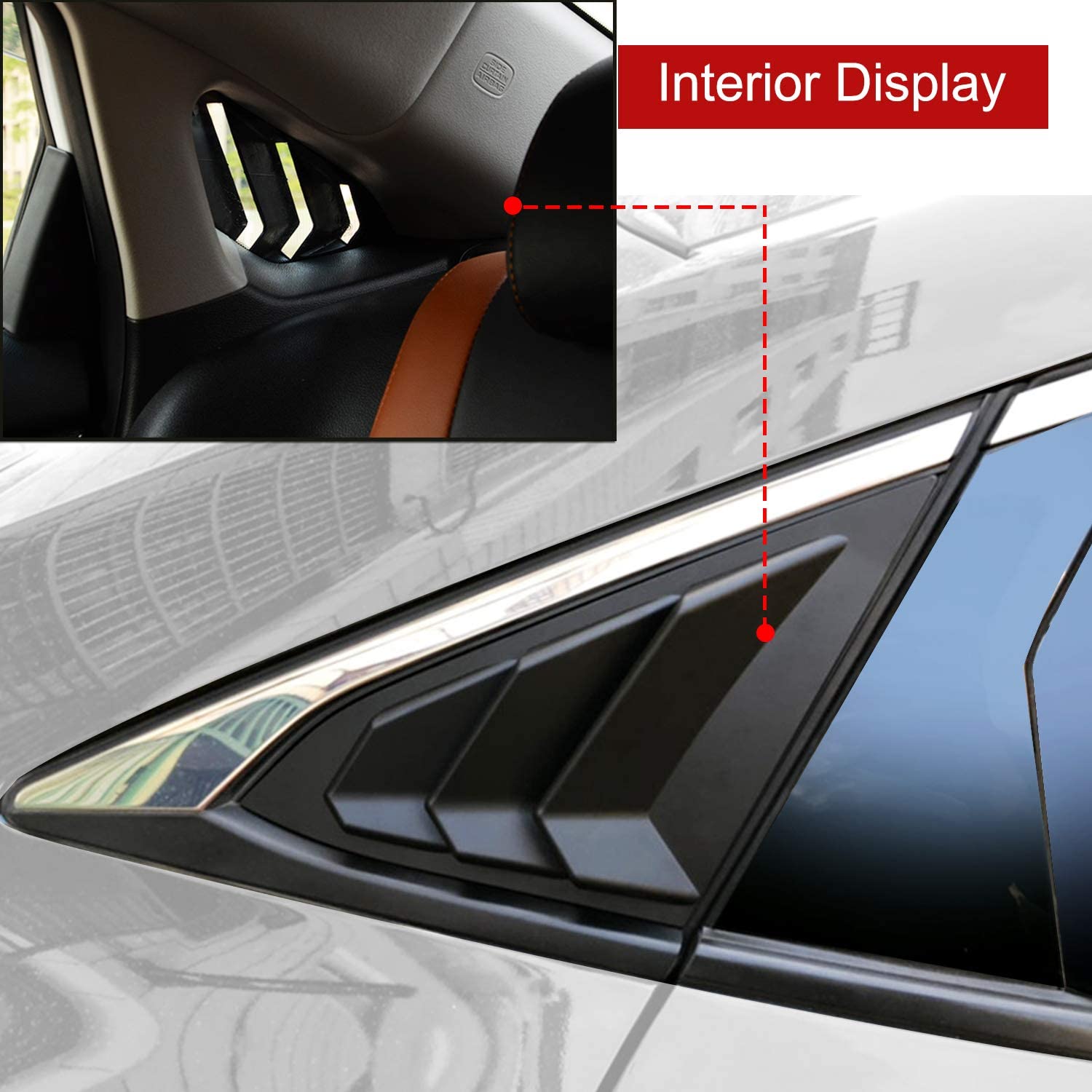 10th Gen Civic Racing Style Rear Side Window Louvers Air Vent Louvers Scoop Cover Blinds Compatible with 2016-2021 Honda Civic Sedan - Delicate Leather