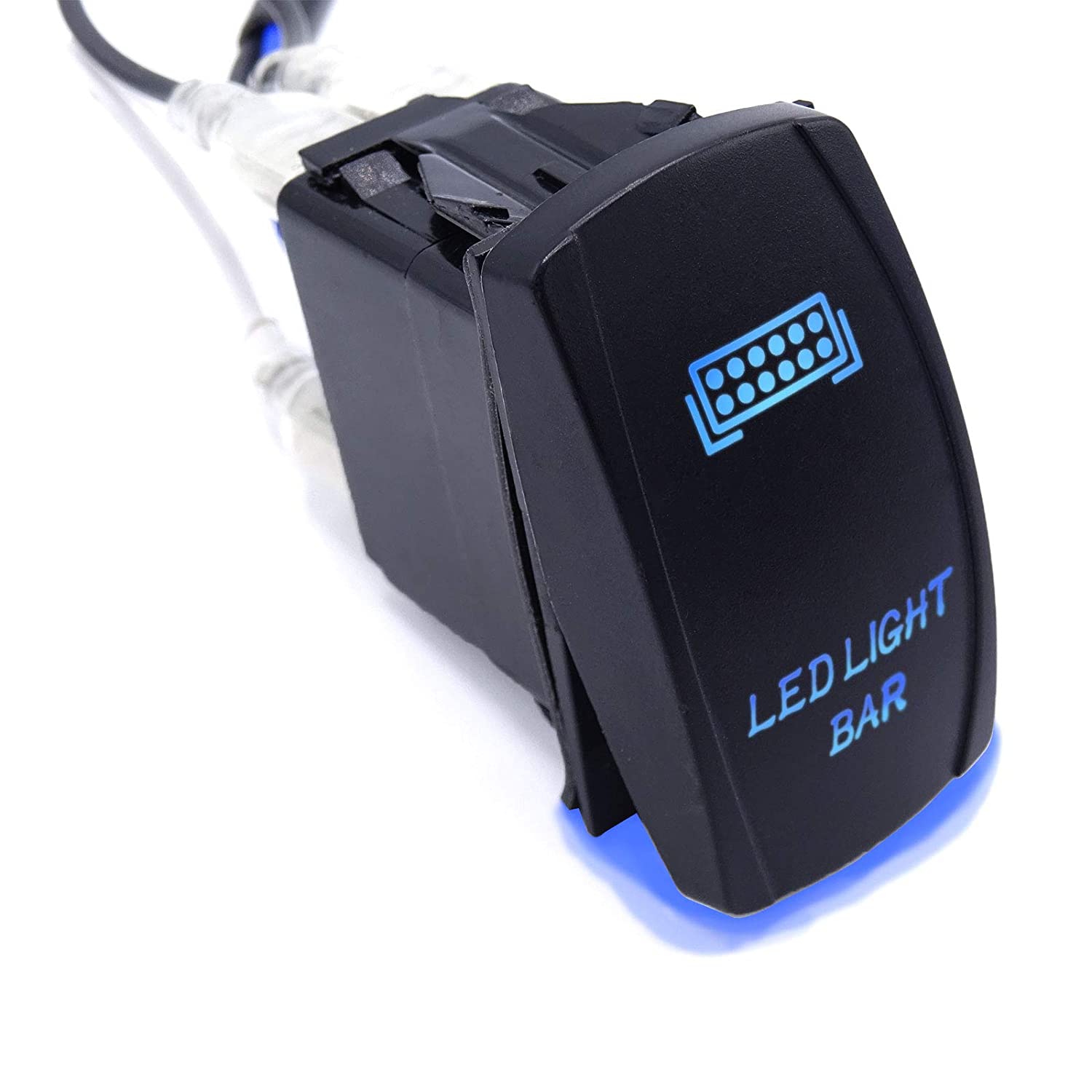Laser LED Light Bar Rocker Switch ON-Off LED Light 20A 12V, 5pin, Blue Compatible with Cars, Trucks, UTV, ATV, Boat, Tractor, Auto, 4x4, 4WD - Delicate Leather