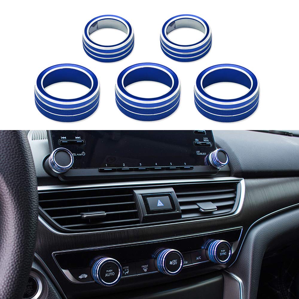 5Pcs Aluminum Car Centre Console AC Air Conditioning Knob Sound Volume Knob Cover Trim Compatible with 10th Accord Sedan Sport EX EX-L LX 2018 2019 2020 2021 - Delicate Leather