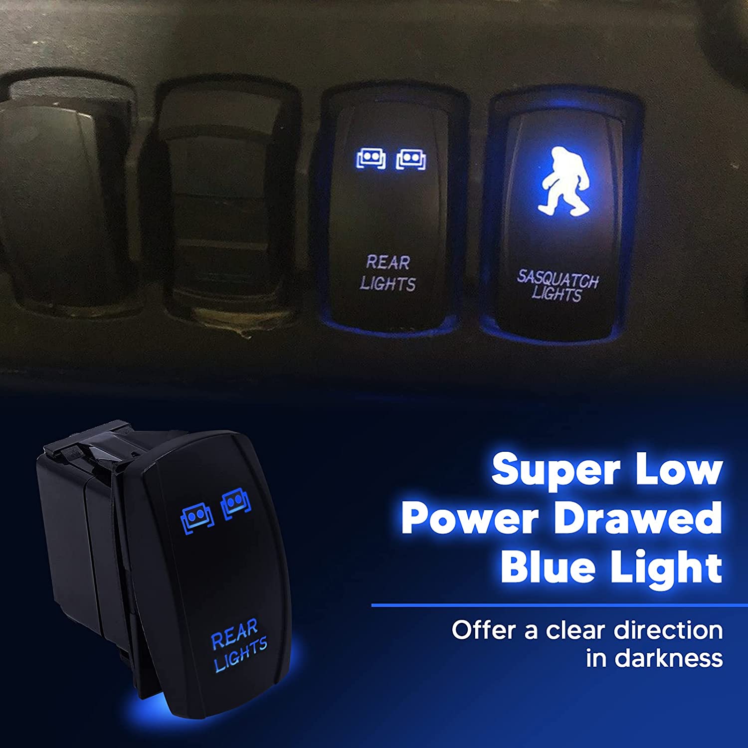 Laser Rear Lights Rocker Switch 5 Pin On-Off Blue LED Light Toggle Button 20A/12V Compatible with Most SUV, ATV, UTV, Motorcycle, Truck etc. - Delicate Leather