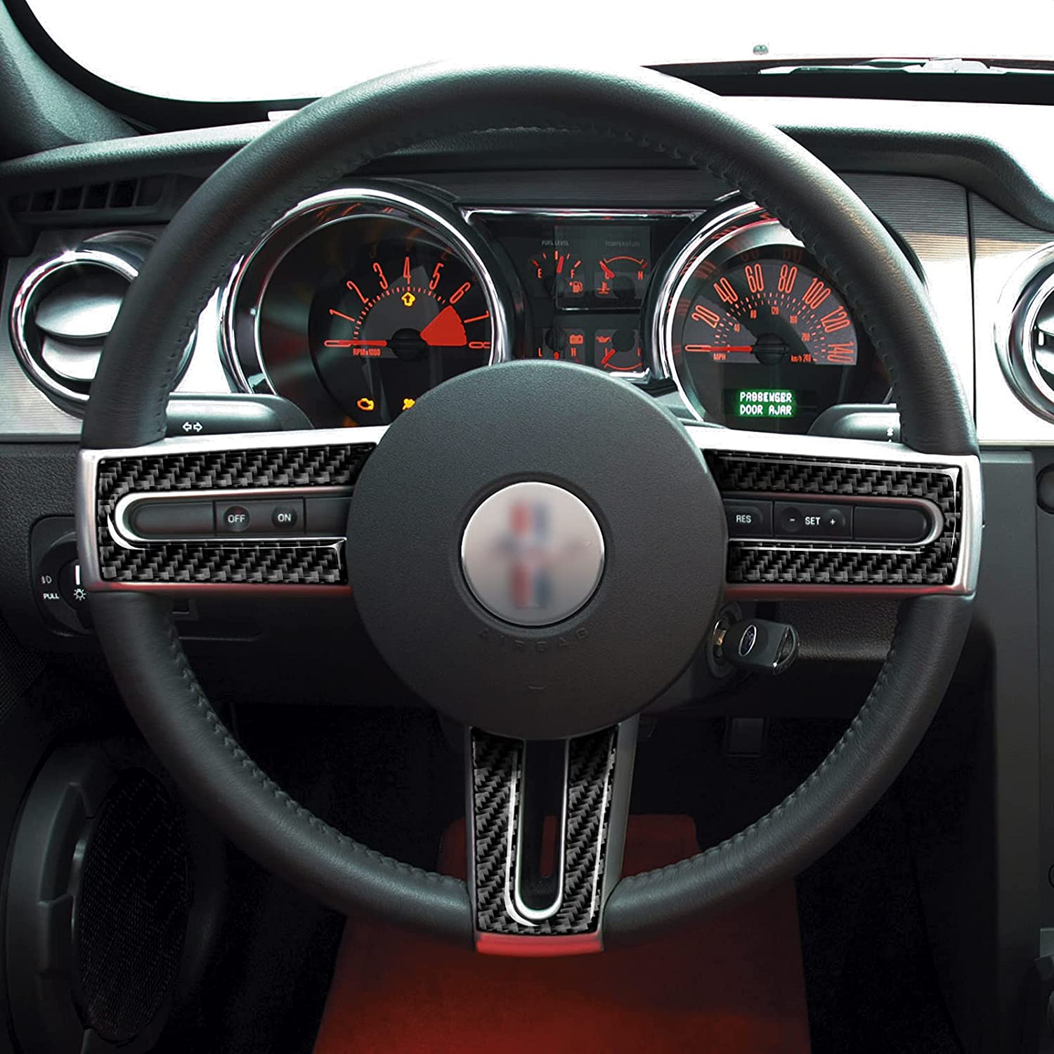Carbon Fiber Car Interior Steering Wheel Trim Sticker Decal Cover for Mustang GT 2005 2006 2007 2008 2009 S197 Car Accessories - Delicate Leather