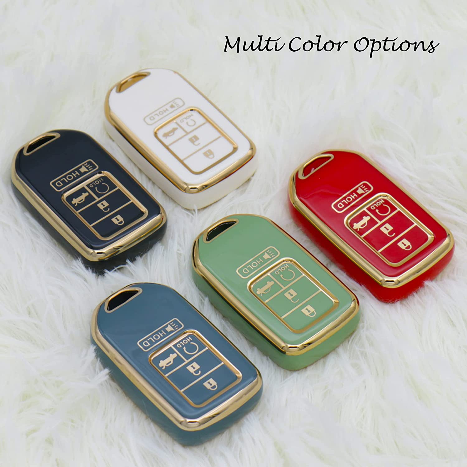 Honda Key Fob Cover Soft 4 5 Buttons TPU Protection Key Case Shell with Fashion Gold Bling Keychain Compatible with Civic Accord Pilot CRV HRV CRZ Fit Odyssey Ridgeline JED Crosstour - Delicate Leather