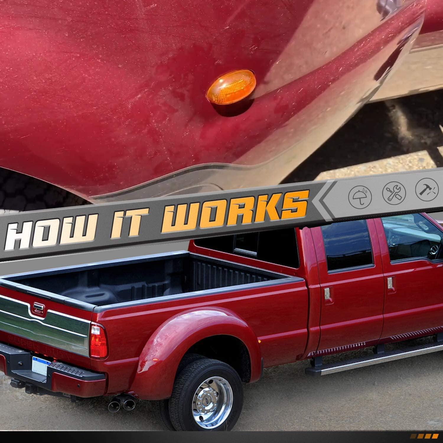 LED Dually Bed Fender Side Marker Lights Front Rear Lamps Compatible with Ford 1999-2010 F350 F450 F550 Super Duty - Delicate Leather