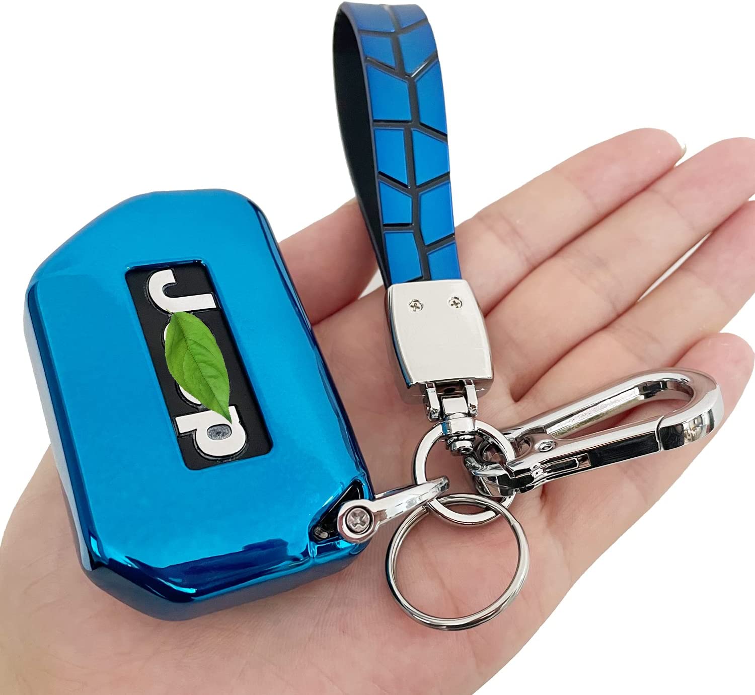 Key Fob Case Cover Holder for 2018-2023 Jeep Wrangler Gladiator, JL JLU Sahara Rubicon The Sport JT Overland Sport S, Smart Keyless Remote Accessories(2 3 4-Buttons, Blue) - Delicate Leather