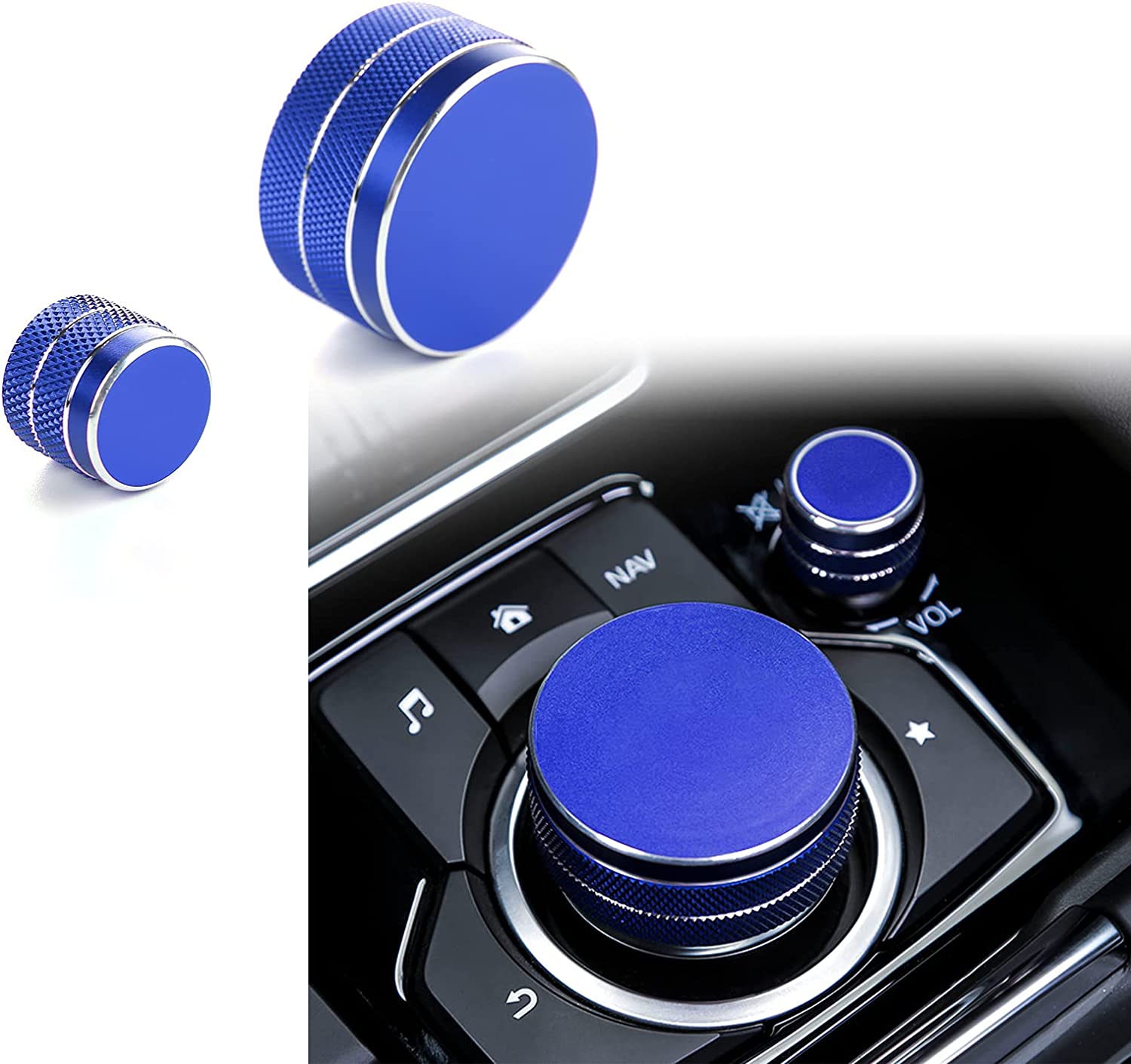 2pcs for Mazda 3 6 CX-5 CX-9 Accessories Sporty Car Interior Center Console Gear Panel Gears Volume Button & Multimedia Knob Cover Trims Caps - Delicate Leather