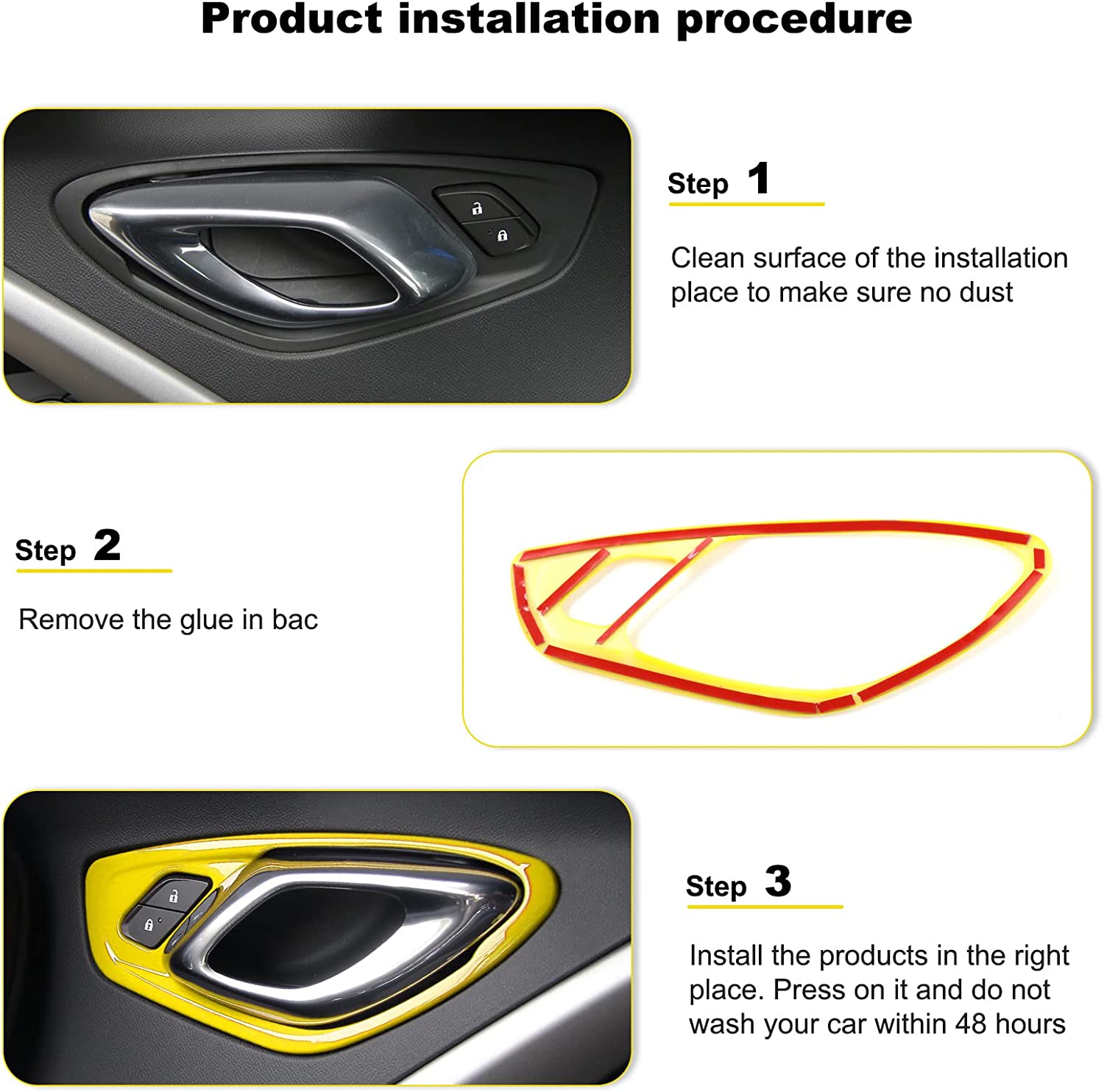 Door Inner Grab Handle Cover Frame ABS Decor Trim Interior Accessories for Camaro 2017-2022 - Delicate Leather