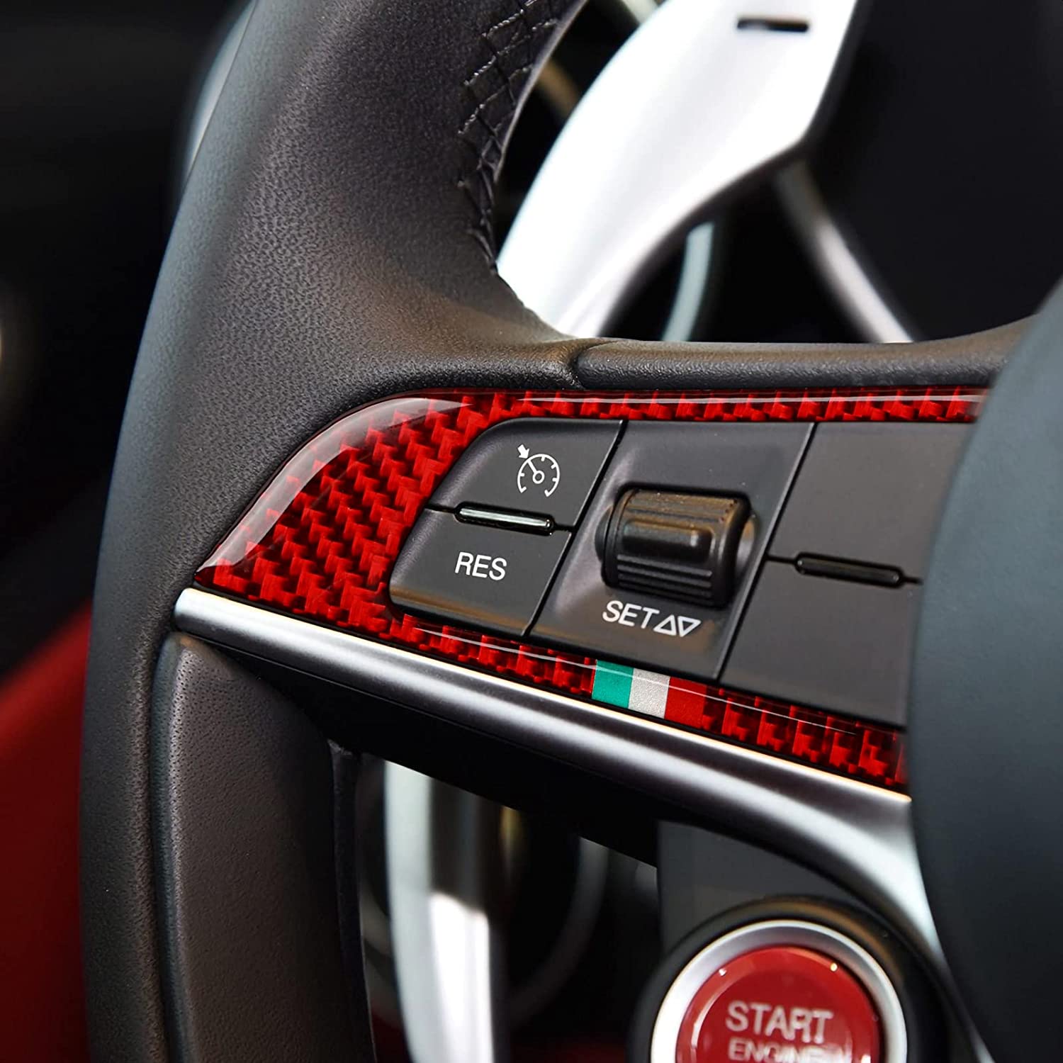 2PCS Car Steering Wheel Sticker Decal Cover Carbon Fiber Trim Compatible with Alfa Romeo Giulia Stelvio 2017 2018 2019 Interior Accessories - Delicate Leather