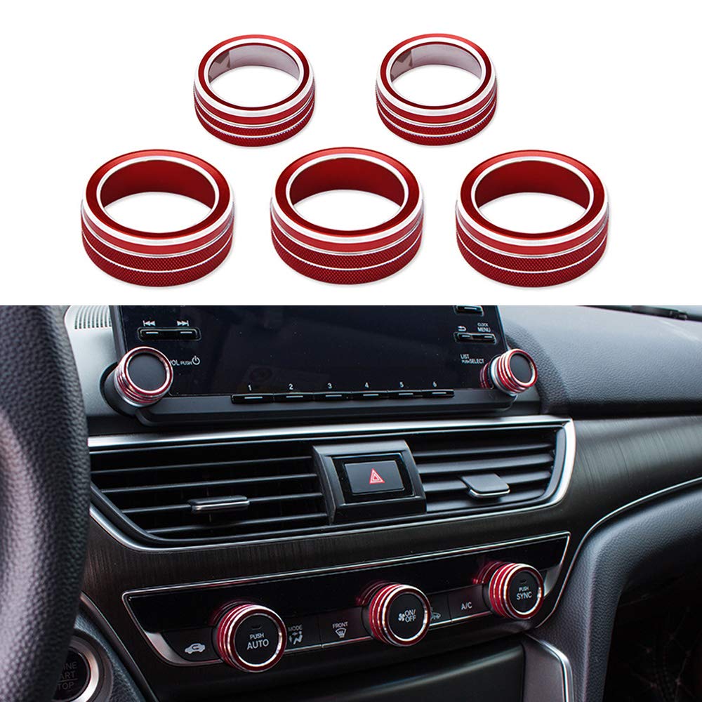 5Pcs Aluminum Car Centre Console AC Air Conditioning Knob Sound Volume Knob Cover Trim Compatible with 10th Accord Sedan Sport EX EX-L LX 2018 2019 2020 2021 - Delicate Leather