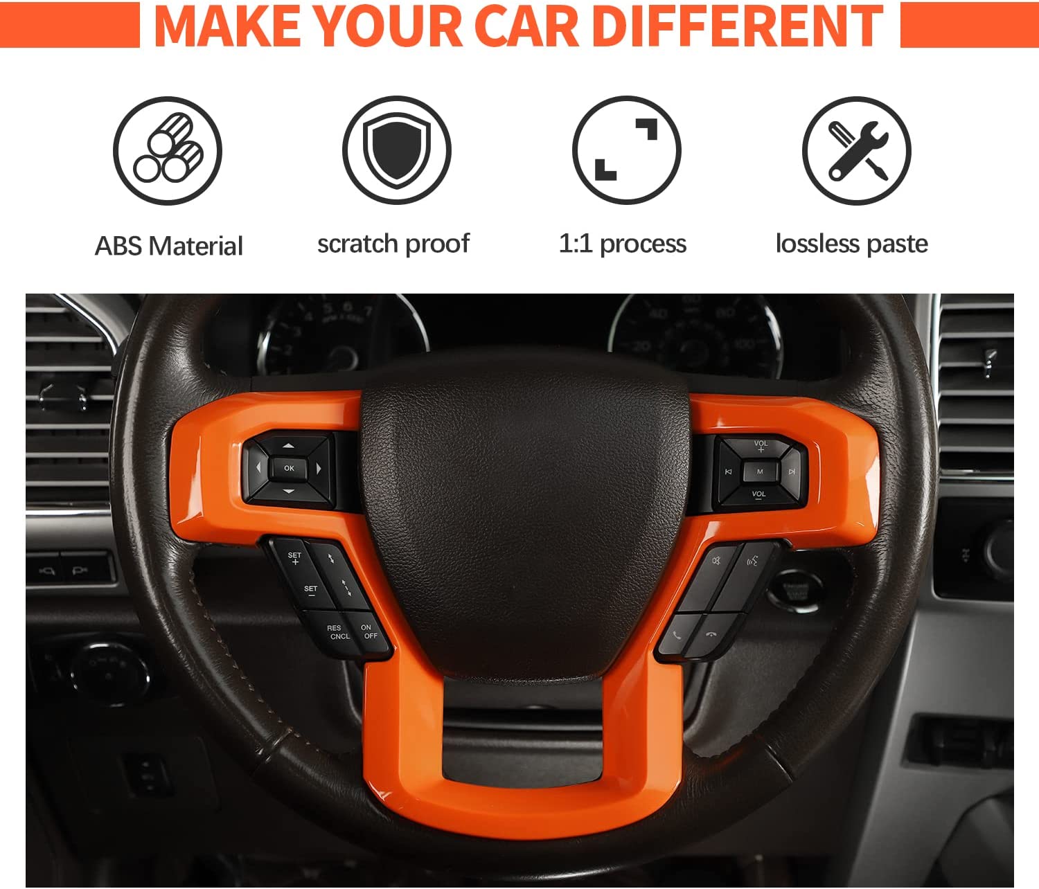 Steering Wheel Decoration Cover Frame Trim for 2015 2016 2017 2018 2019 2020 F150 F250 F350 Super Duty - Delicate Leather