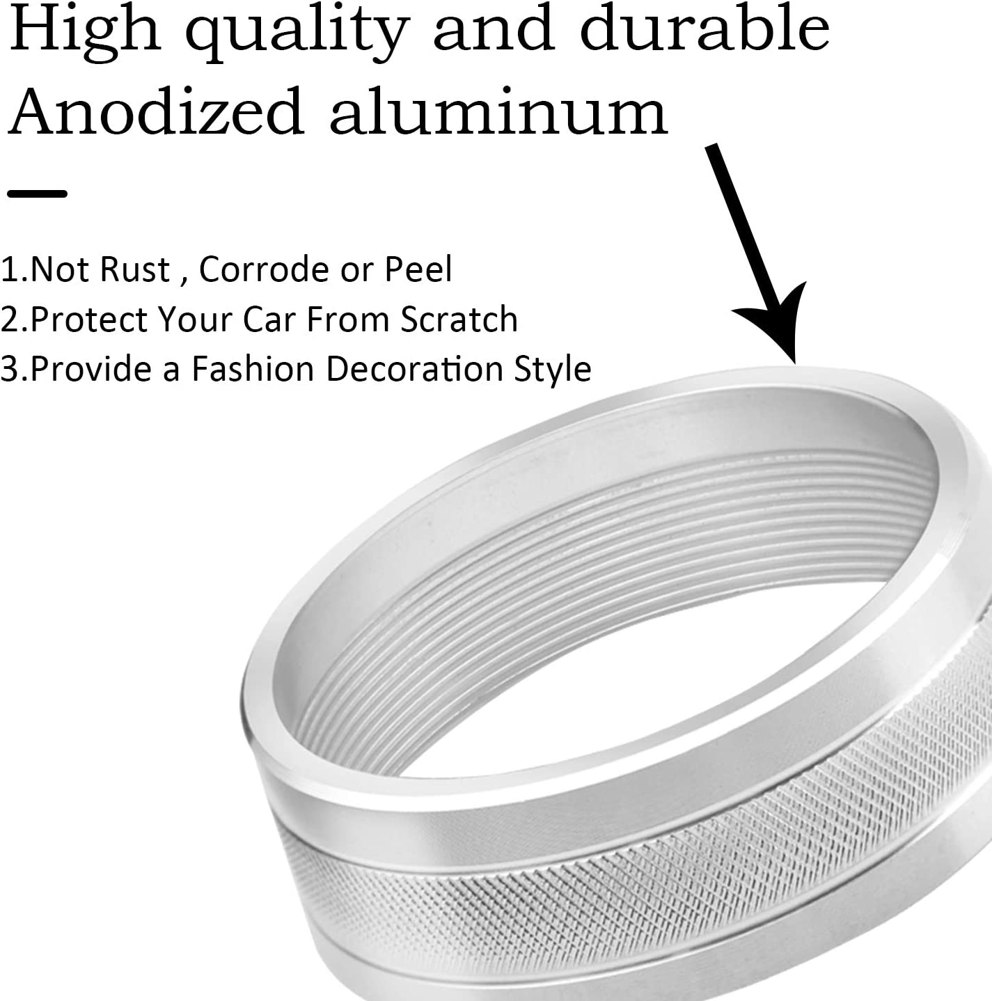 AC Climate Control Knob Ring Air Conditioner Switch Volume Cover Compatible with 2011-2017 Wrangler JK JKU/Dodge Challenger 2008-2014 Interior Conditioning Accessories Trim (Silver) - Delicate Leather