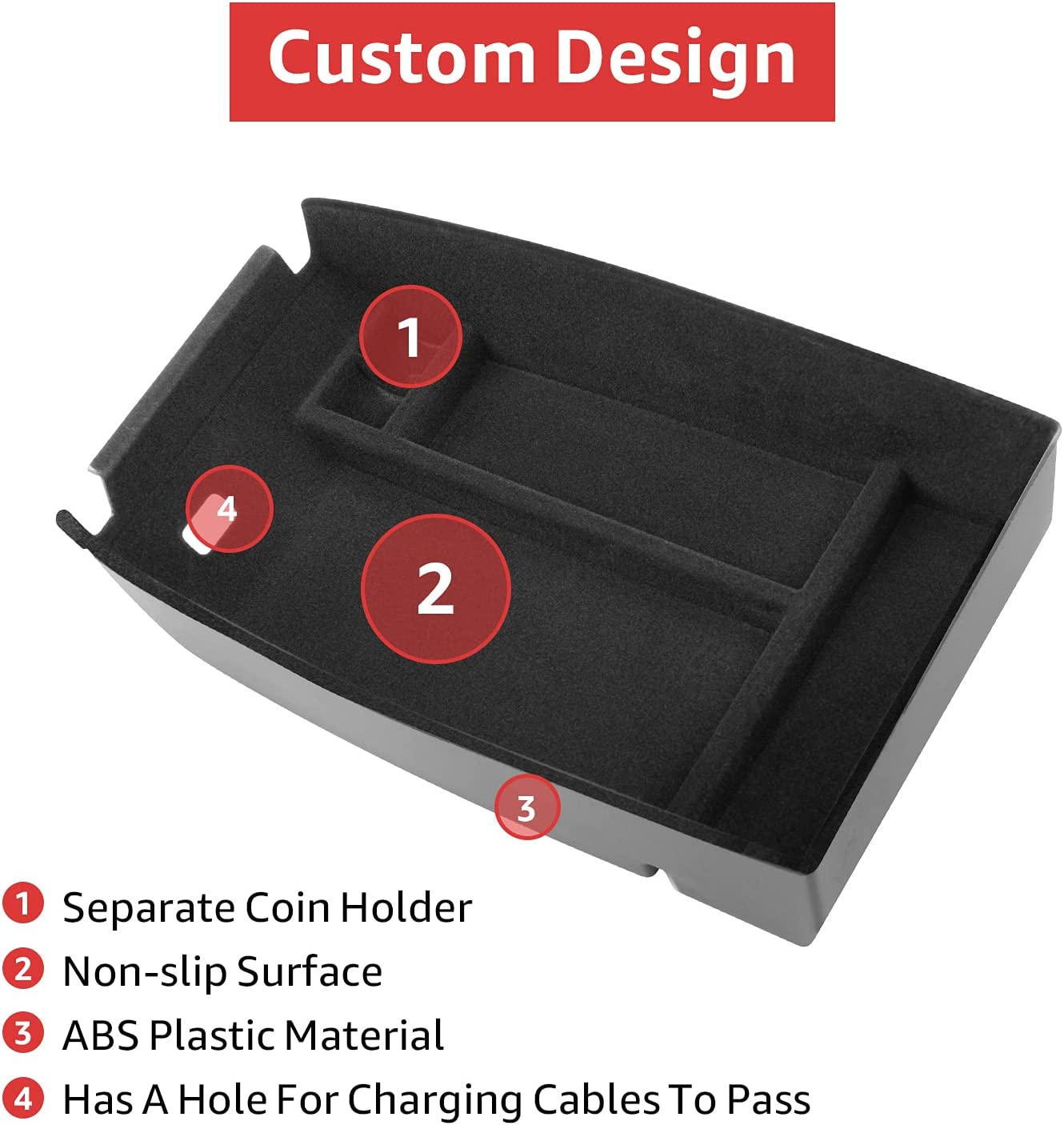 Center Console Organizer for 2021 2022 Ford Bronco Sport and Ford Escape 2020 2021 2022 Flocked Console Tray Storage Box Accessories Upgrade - Delicate Leather