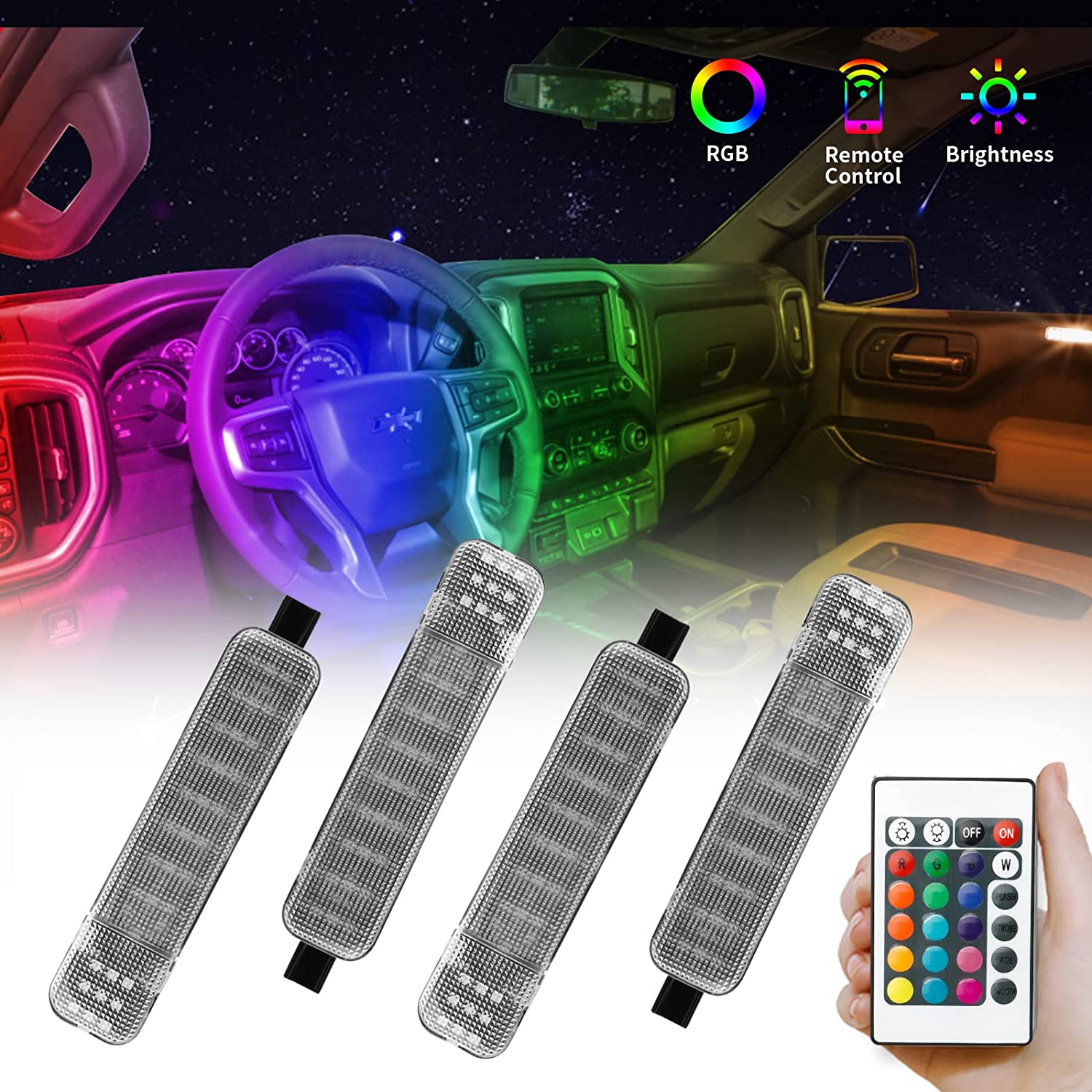 RGB LED Interior Door Panel Courtesy Light Multi-Color Door Lights Assembly Multi-Color for Silverado/Sierra C/K 1500 2500 3500 Suburban Tahoe Avalanche Yukon Escalade pack of 4 - Delicate Leather