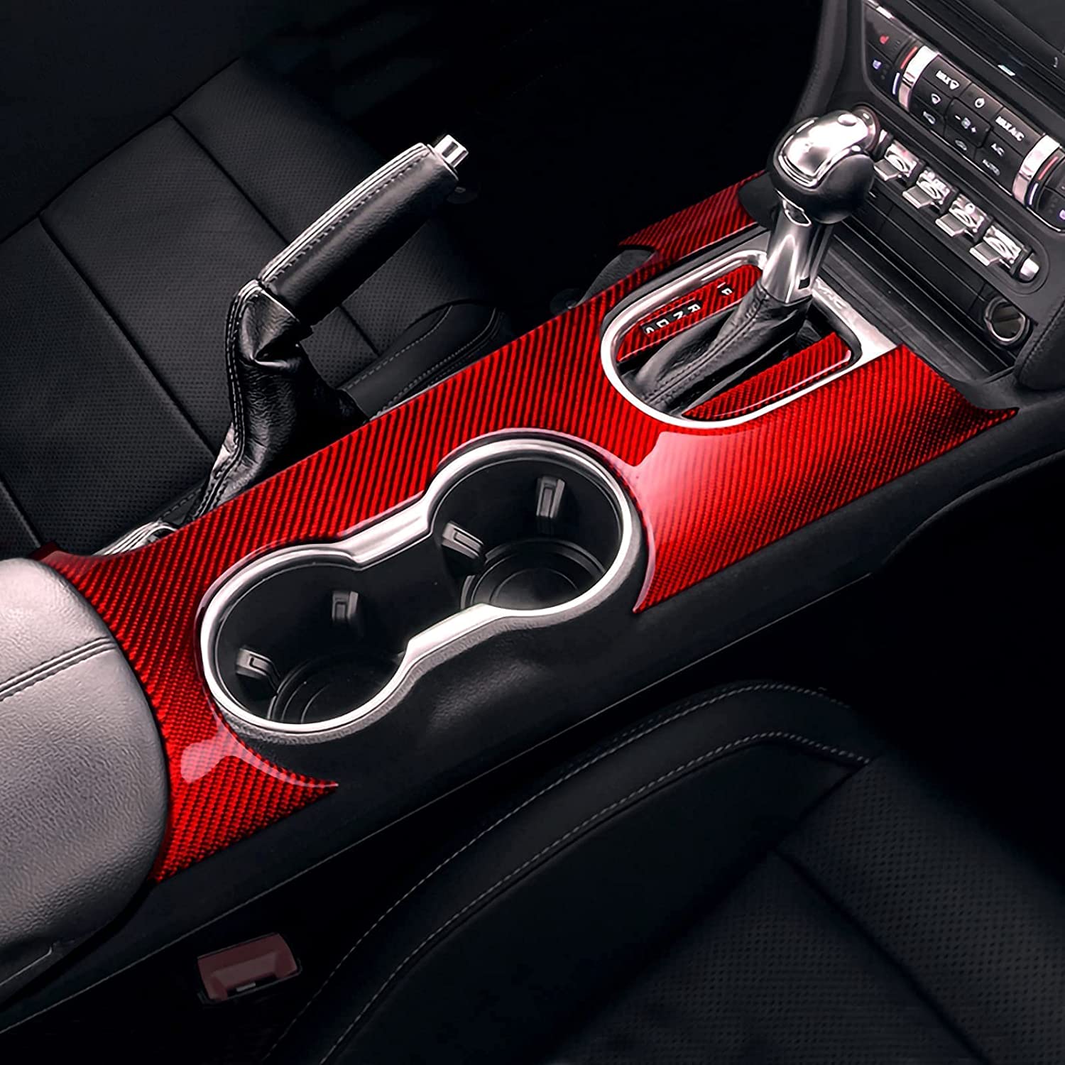 Car Gear Shift Box Panel Sticker Decal Carbon Fiber Interior Trim Cover Compatible with Ford Mustang 2015 2016 2017 2018 2019 2020 Accessories - Delicate Leather