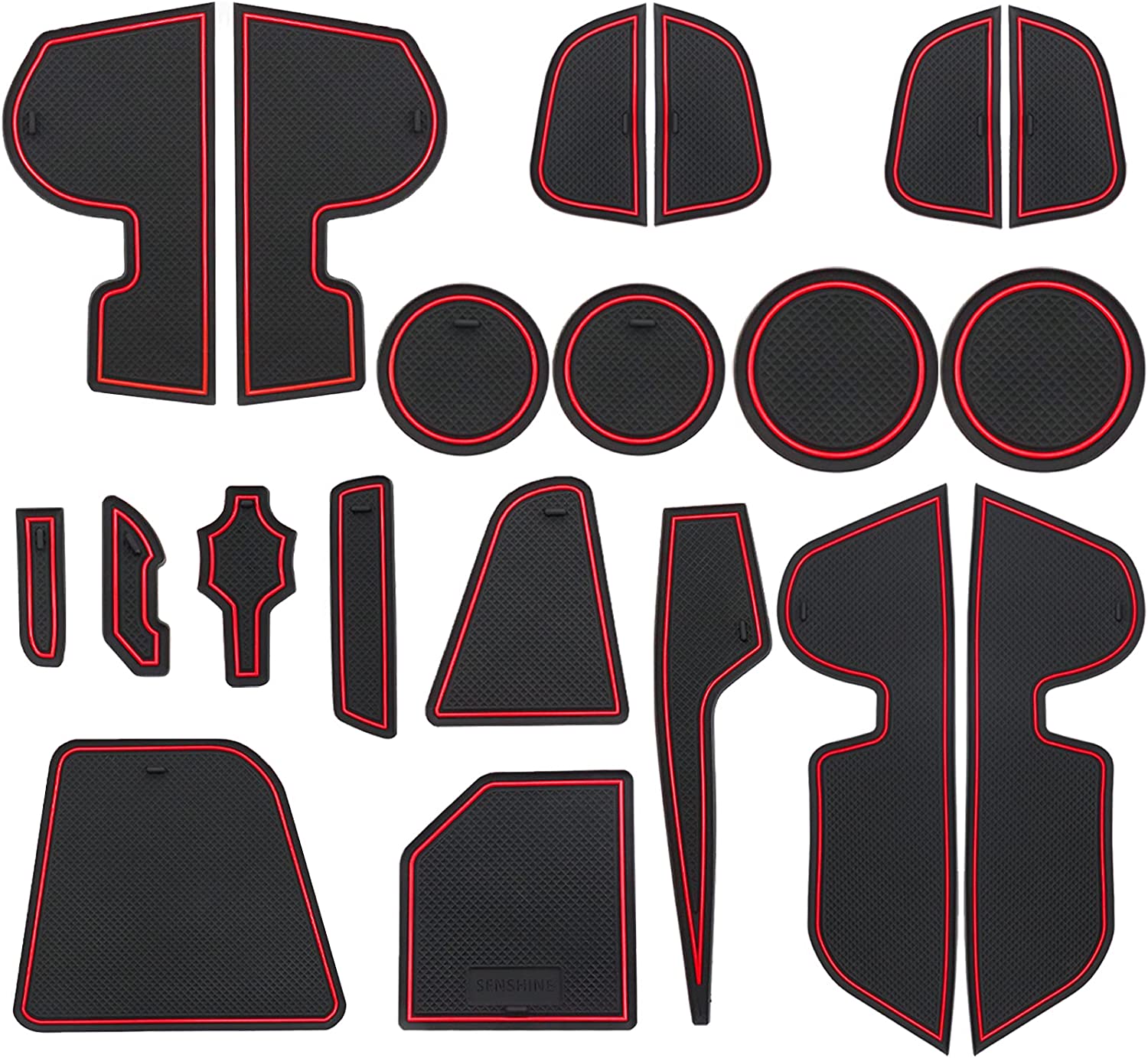 Compass Accessories 2018 2019 2020 2021 Non-Slip Anti Dust Cup Holder Insert Center Console Liner Door Packet Mats Premium Custom Interior 20PC Set (Red Trim) - Delicate Leather