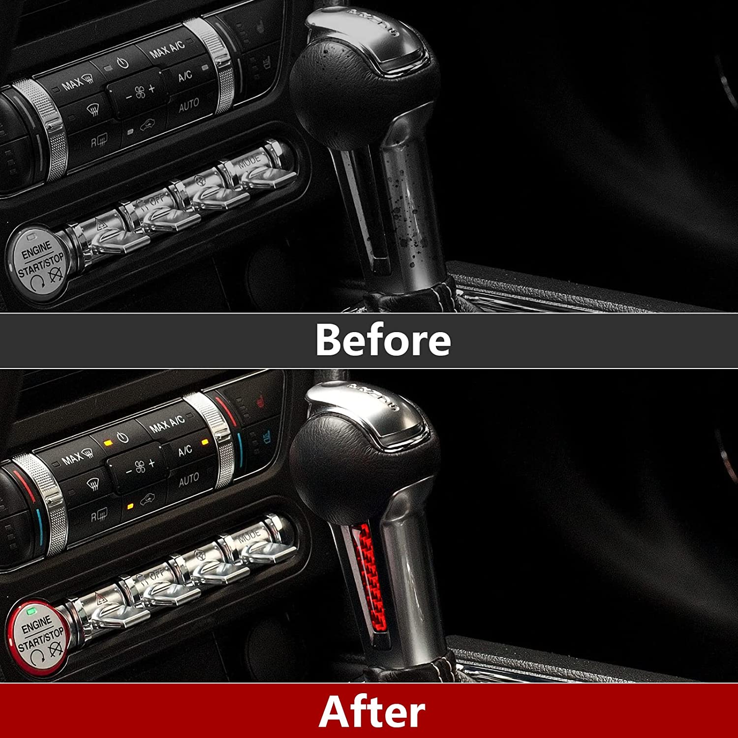 Car Gear Shift Knob Sticker Decal Carbon Fiber Interior Trim Cover Compatible with Mustang 2015 2016 2017 2018 2019 2020 Accessories - Delicate Leather