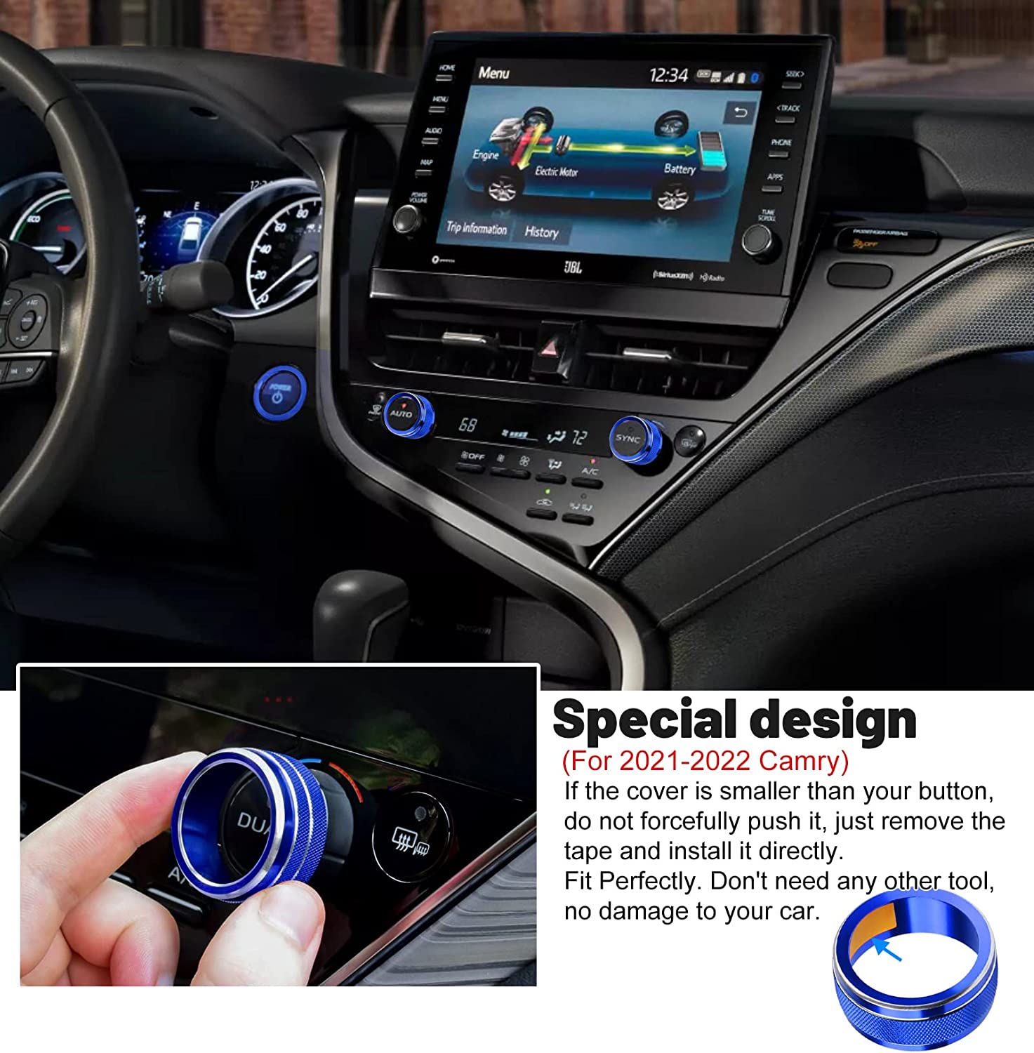 3Pcs Compatible with Camry 2023 2022 2021 Accessories Car Auto Air Conditioning AC Button Cover Trims with Engine Start Stop Push Button Switch Cover Ring Sporty - Delicate Leather