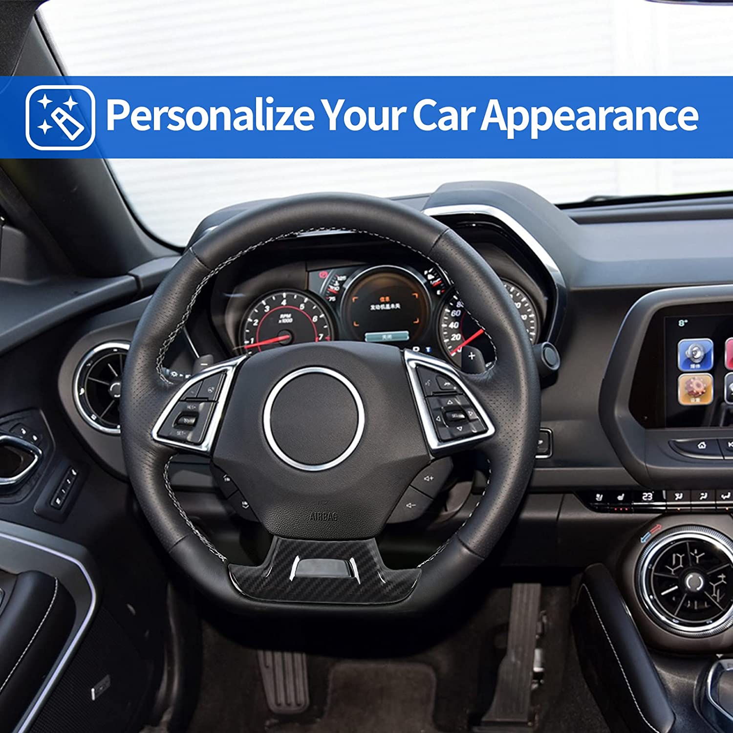 Camaro Steering Wheel Trim Decoration Cover Interior Accessories for Camaro 2017-2022 - Delicate Leather