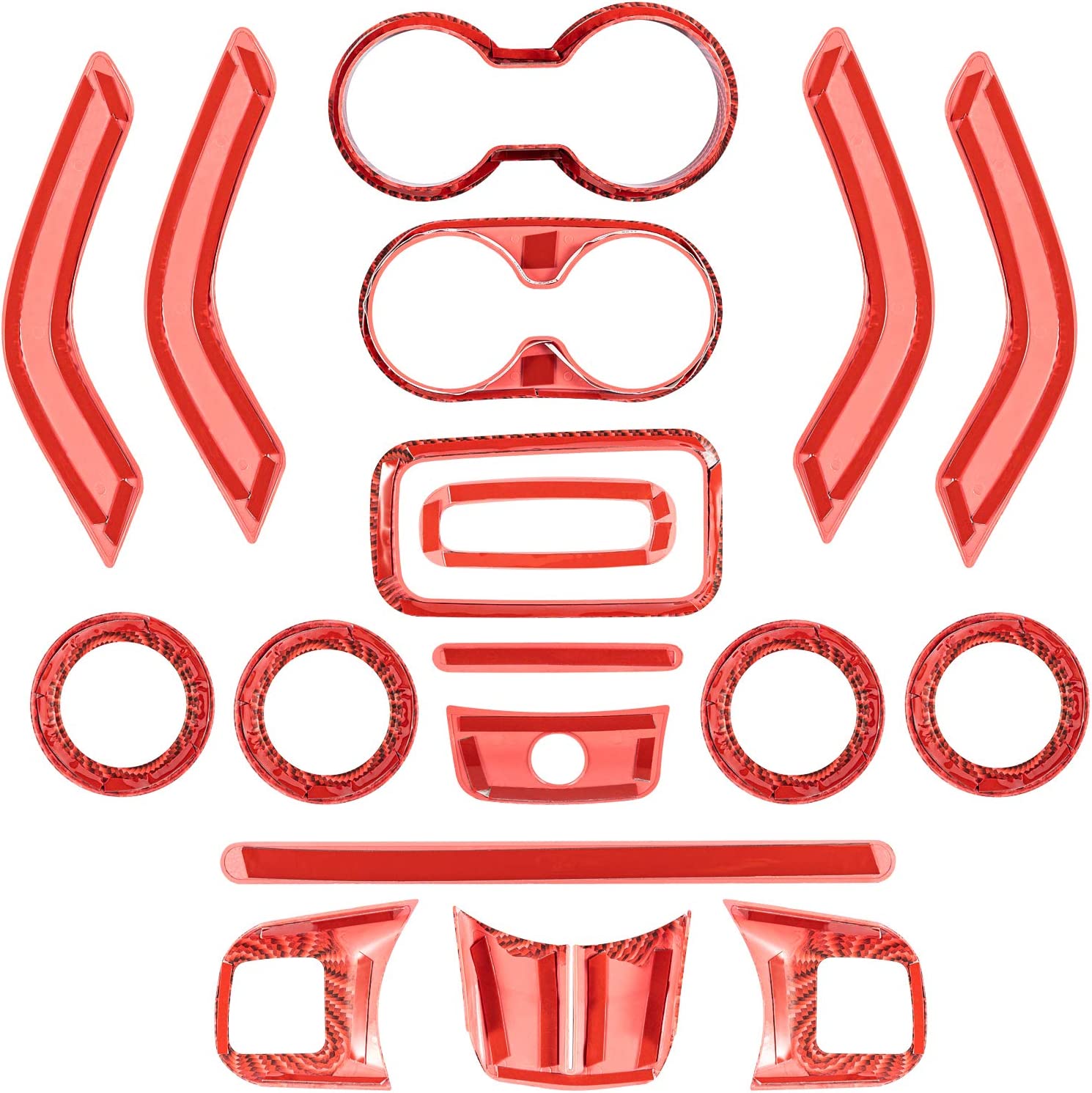 Interior Decoration Trim Kit Steering Wheel & Center Console Air Outlet Trim, Door Handle Cover Inner fits for 2011-18 Jeep Wrangler JK JKU - Delicate Leather