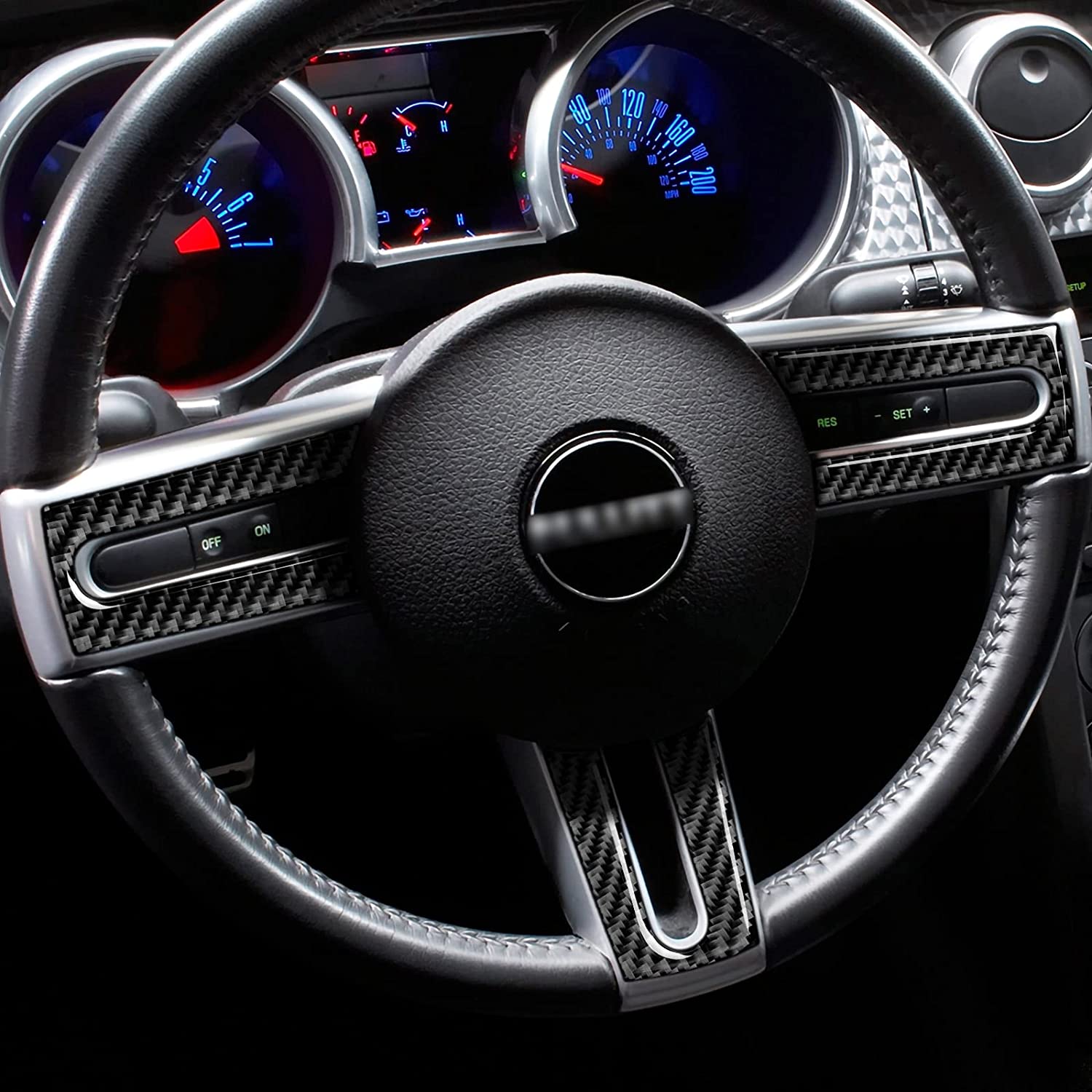 Carbon Fiber Car Interior Steering Wheel Trim Sticker Decal Cover for Mustang GT 2005 2006 2007 2008 2009 S197 Car Accessories - Delicate Leather
