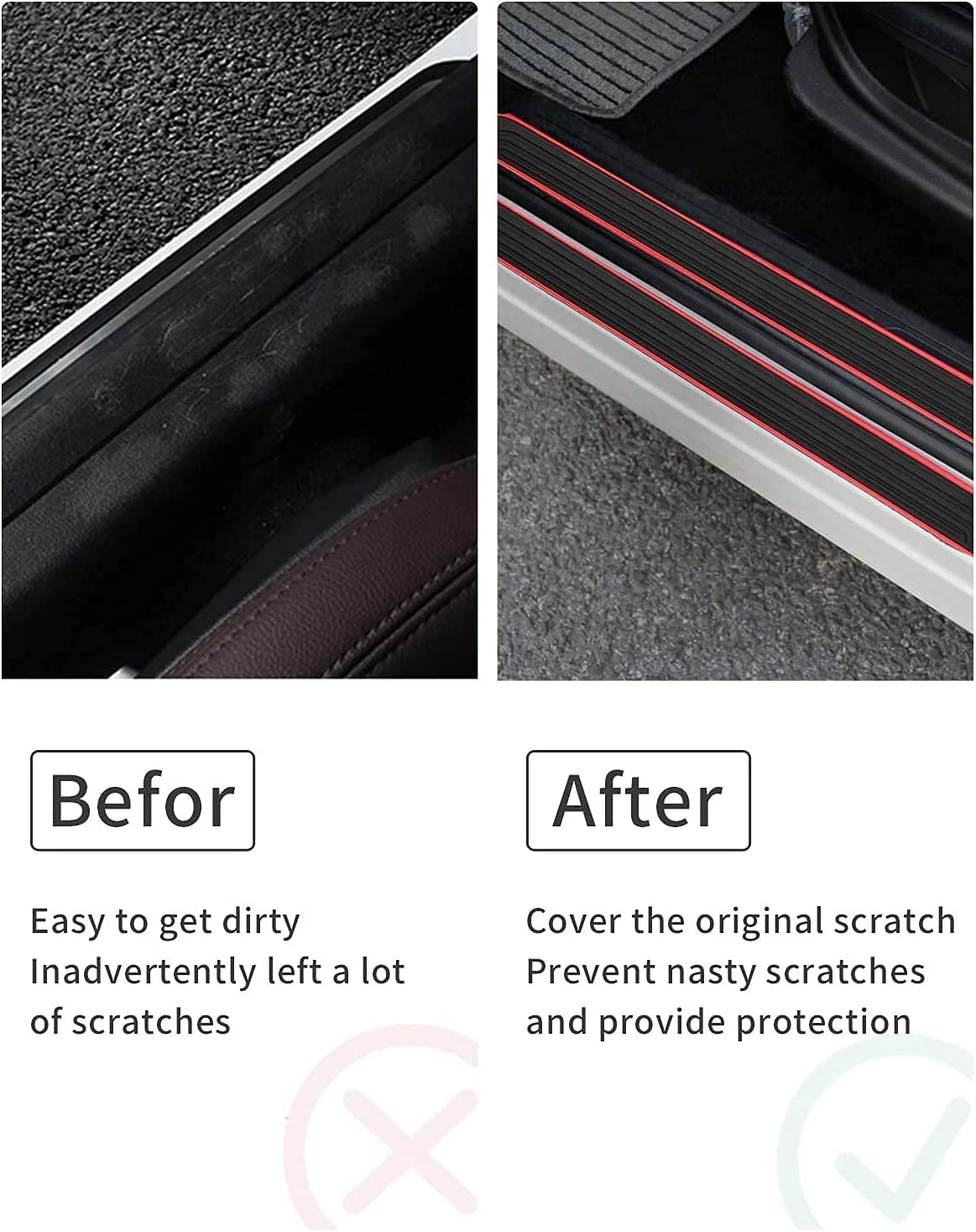 Black PVC Soft Rubber Car Door Sill Plate Protectors - Auto Front/Rear Door Sill Scuff Plate Guards, Door Pedal Protector,Door Sill Plates Pedal Covers 4PCS - Delicate Leather