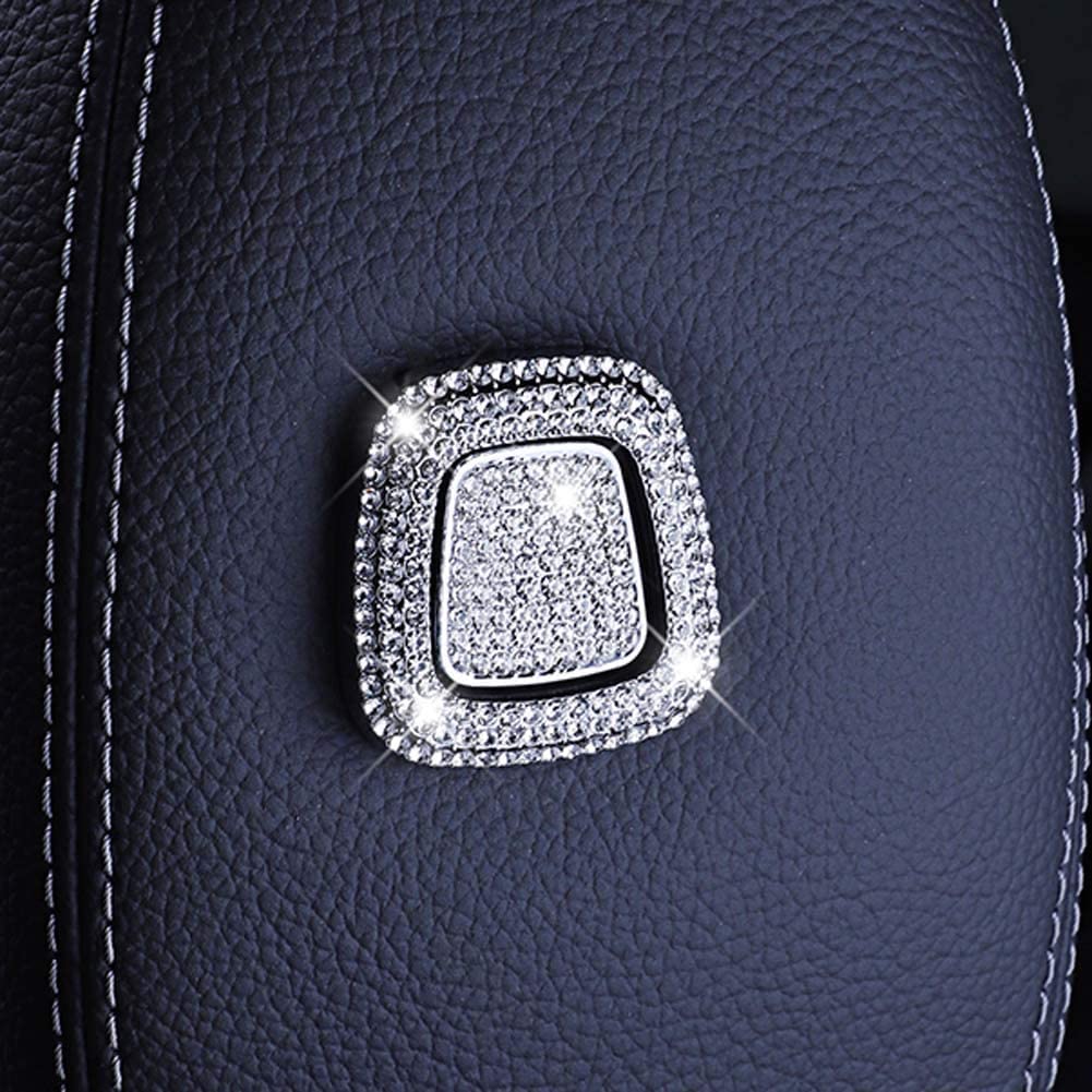 Pursuestar 4Pcs/Set Bling Bling Crystal Seat Headrest Button Cover Car Interior Trim Sticker Decals Custom-fit for A B Class GLB GLA CLA 2019 2020 2021 2022 - Delicate Leather