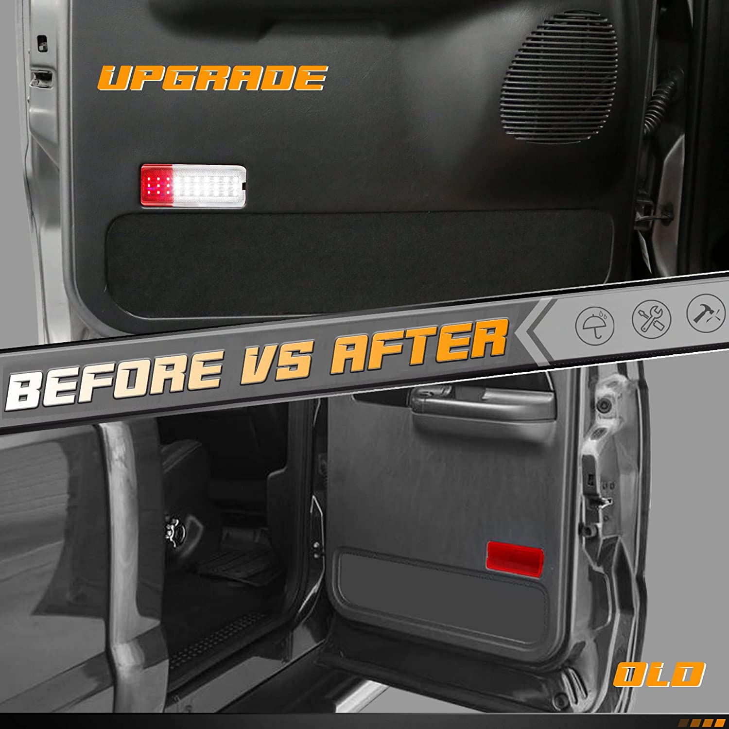 LED Interior Door Light Premium Reflector Door Panel Courtesy Lights White & Red Lamp Compatible with Ford Excursion 2000-2005, F250 F350 F450 F550 Super Duty 1999-2007, Pack of 2 - Delicate Leather