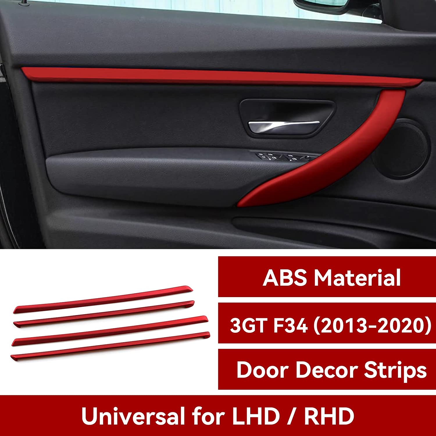 4PCS Car Door Decoration Strips Sticker ABS Decal Trim Cover Compatible with F34 3GT 2013 2014 2015 2016 2017 2018 2019 2020 Accessories -- ONLY for F34 - Delicate Leather