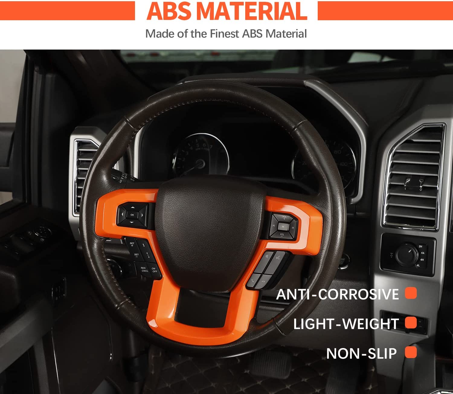 Steering Wheel Decoration Cover Frame Trim for 2015 2016 2017 2018 2019 2020 F150 F250 F350 Super Duty - Delicate Leather