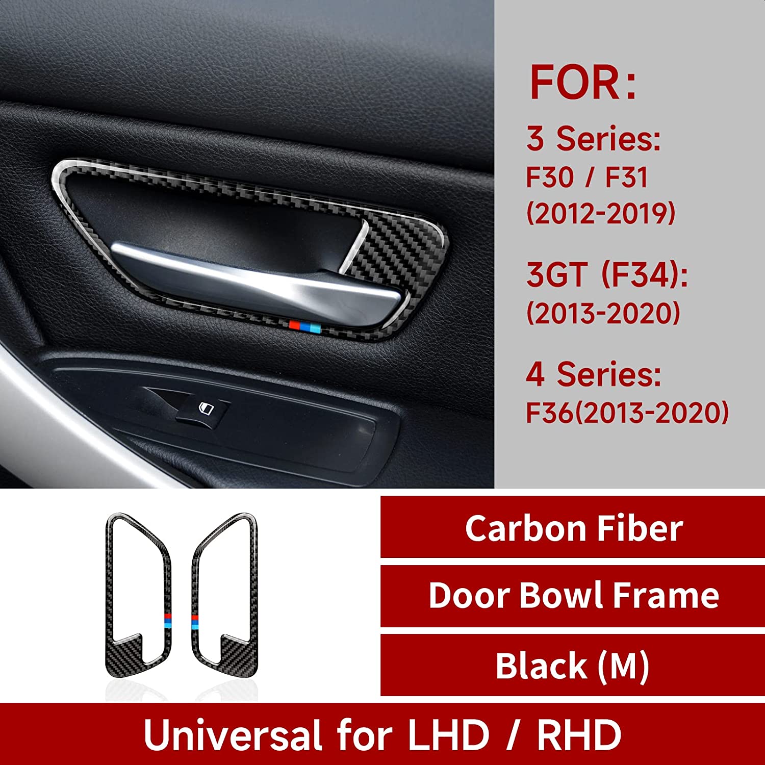 2PCS Car Door Bowl Frame Decals Sticker Carbon Fiber Trim Compatible with BMW F30 F31 F34 3GT F32 F33 F36 2012 2013 2014 2015 2016 2017 2018 2019 Interior Accessories - Delicate Leather