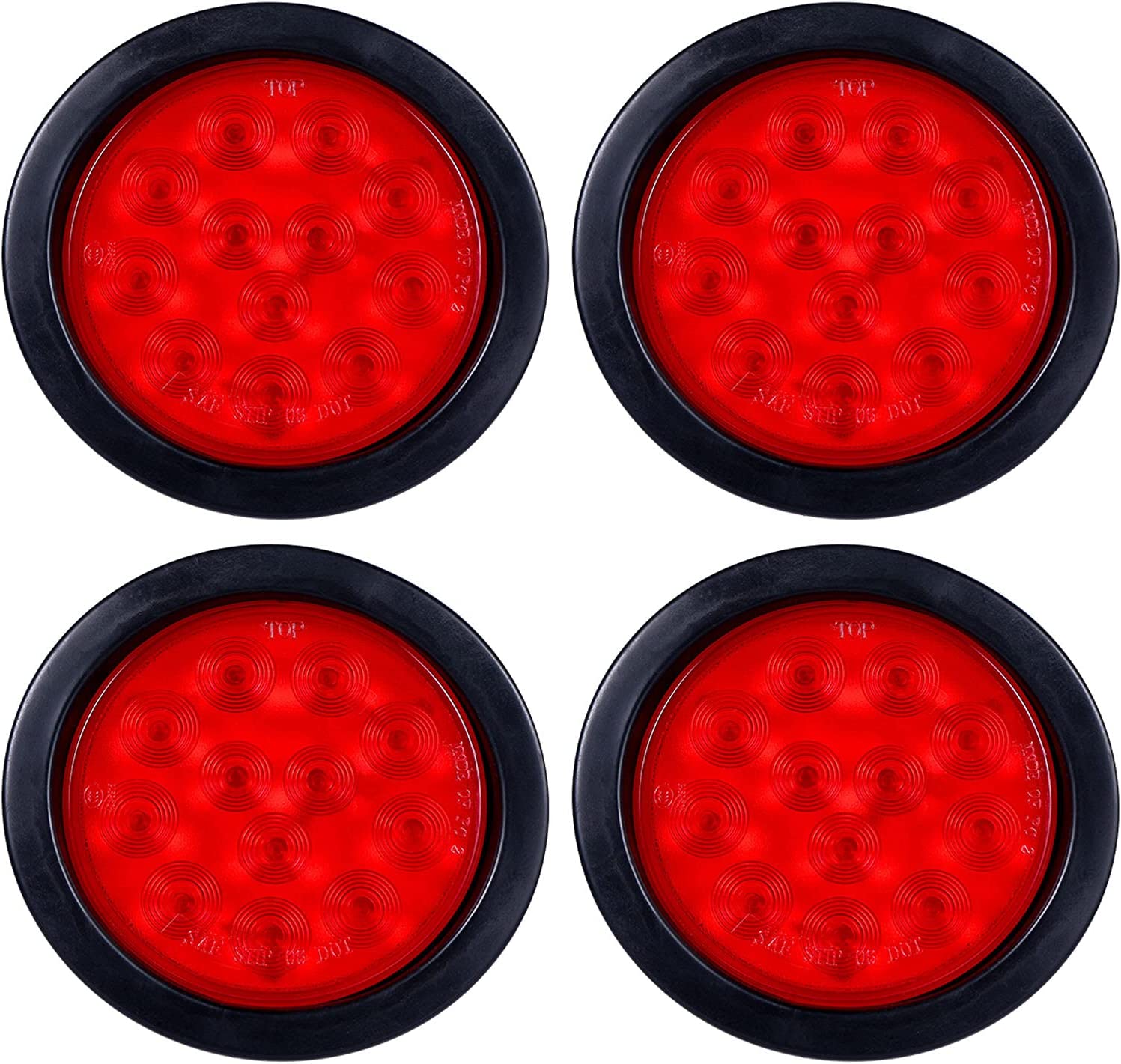 4 Inch Round Led Trailer Tail Lights 12 LED Waterproof Brake Stop Turn Tail Marker Trailer Lights Sealed Flush Mount Compatible with Truck Trailer RV Boat UTE Grommet and Plug Included - Delicate Leather