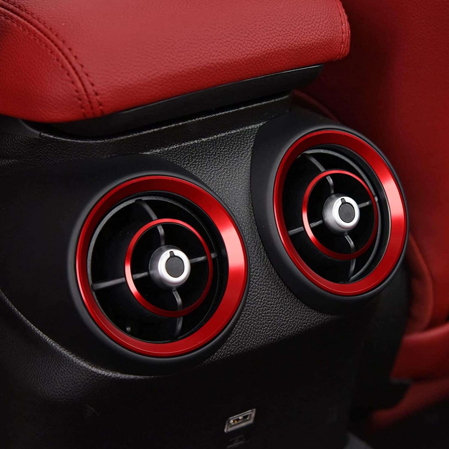 PCS Car Air Vent Frame Trim AC Sticker Decals Aluminum Alloy Compatible with Giulia 2017 2018 2019 Accessories (Rear) -- Stelvio NOT FIT - Delicate Leather