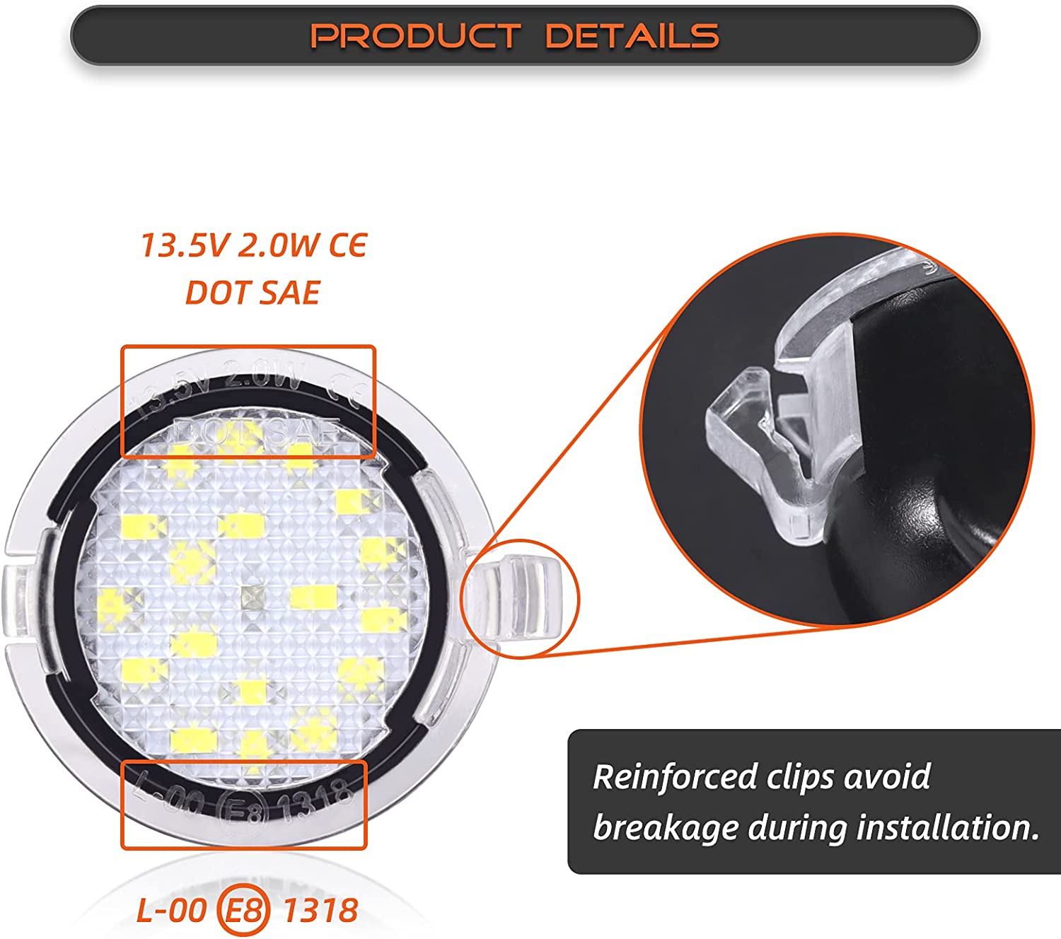 6000K Xenon White Mirror Puddle Light LED Lamp Assembly Replacement Compatible with Ford Expedition Explorer Flex Fusion Taurus and Lincoln Navigator MKS MKT MKX MKZ Mark LT LS (2pcs) - Delicate Leather