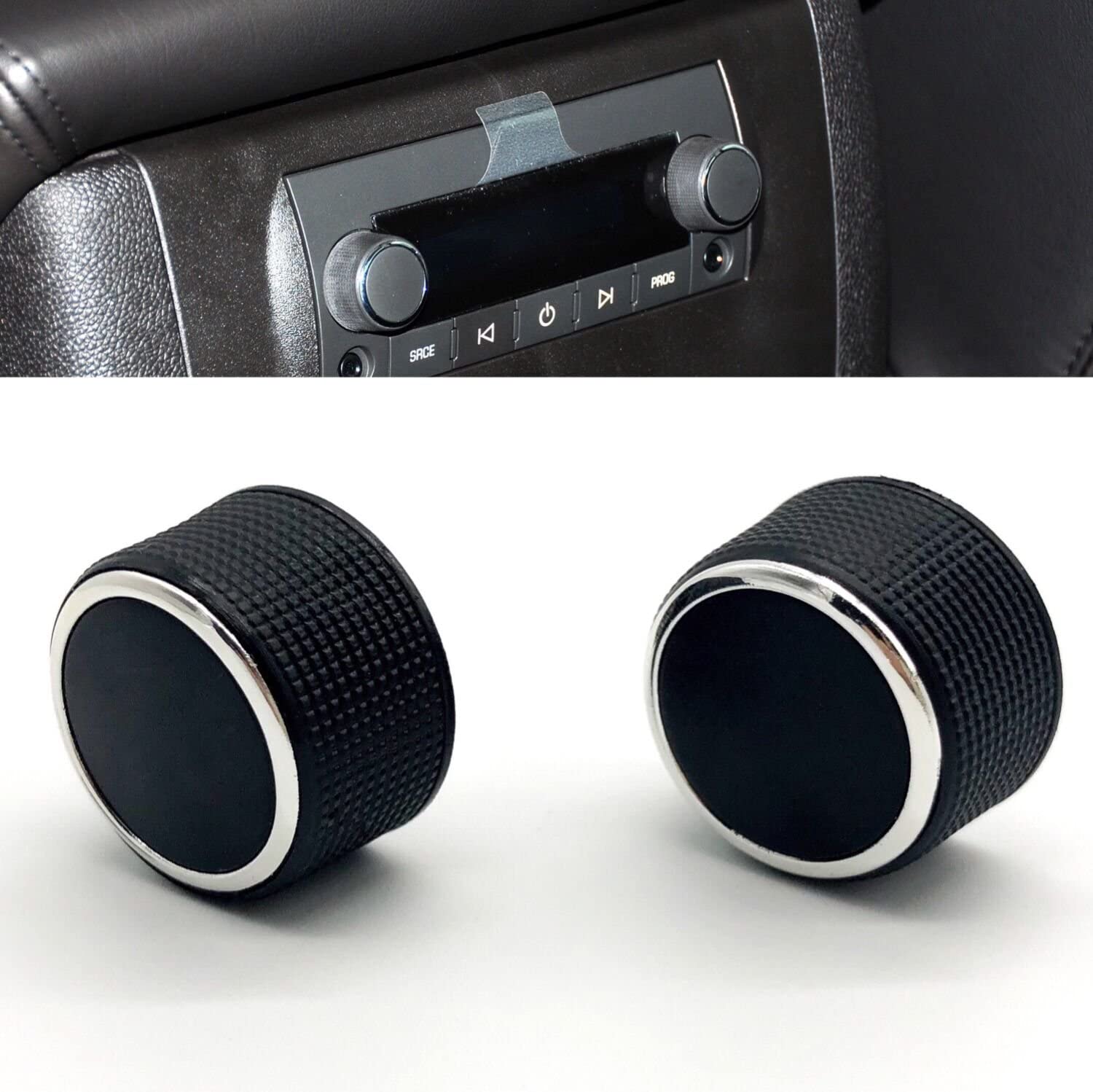2 PC Rear Radio Audio Volume Control Knob Dial Tuner Compatible with 07-13 Chevy Tahoe Chevrolet Silverado GMC Acadia Sierra Denali Yukon GM 22912547 Radio Repair Kit Replacement Button. - Delicate Leather