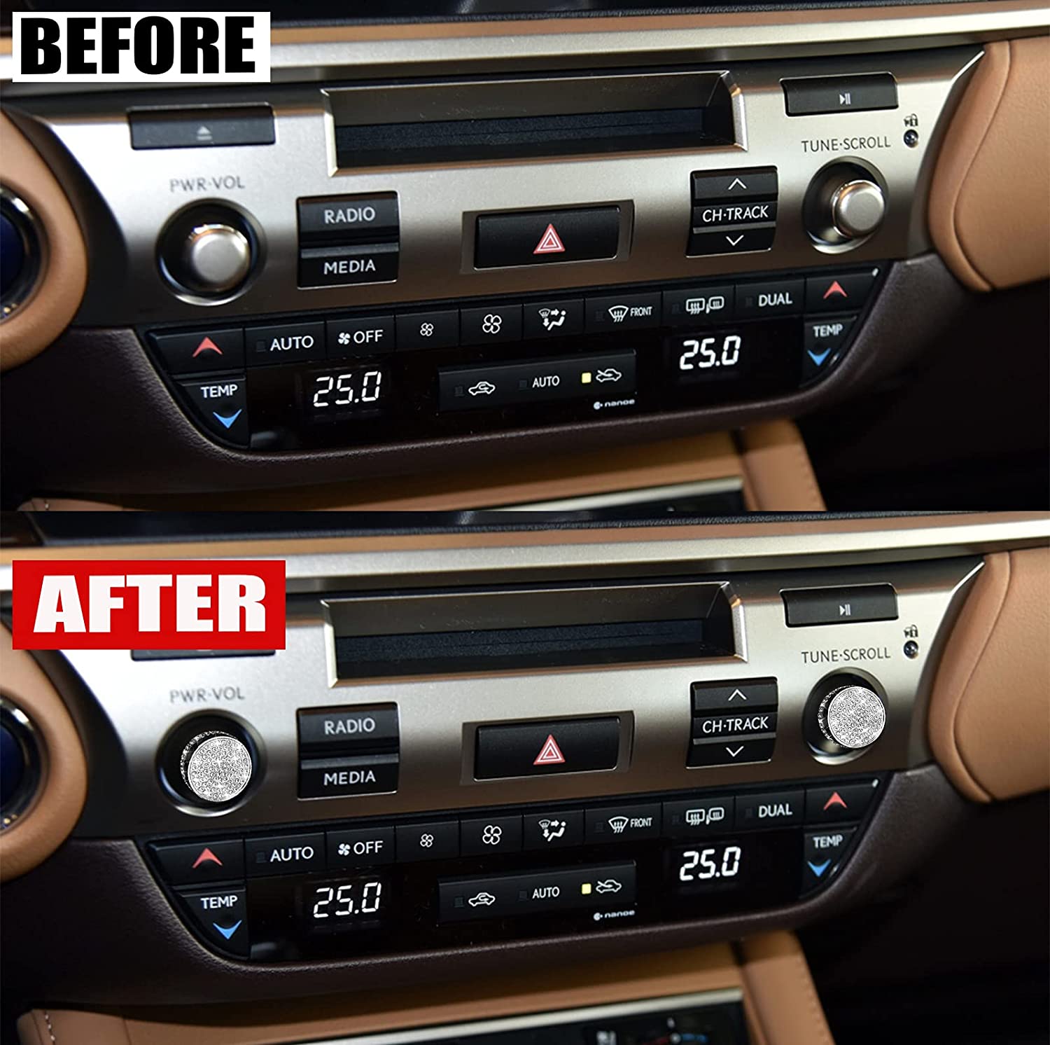 Bling Crystal Diamond Interior Multimedia Volume Audio knobs Accessory Compatible for NX 200 300 ES 200 250 350 ES:2014-2017, NX:2015-2020 - Delicate Leather