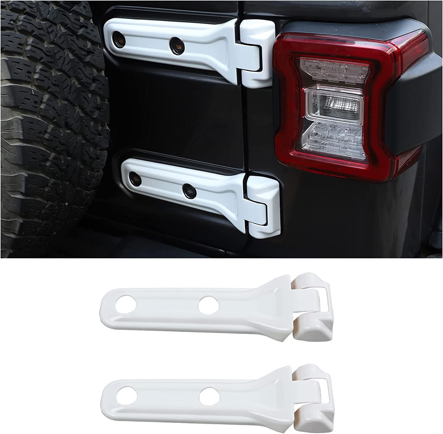 Tailgate Hinge Cover Spare Tire Bracket Rear Door Liftgate Trim Exterior Accessories for Wrangler JL JLU 2018-2022 UP Sport X Sahara Rubicon (White) - Delicate Leather